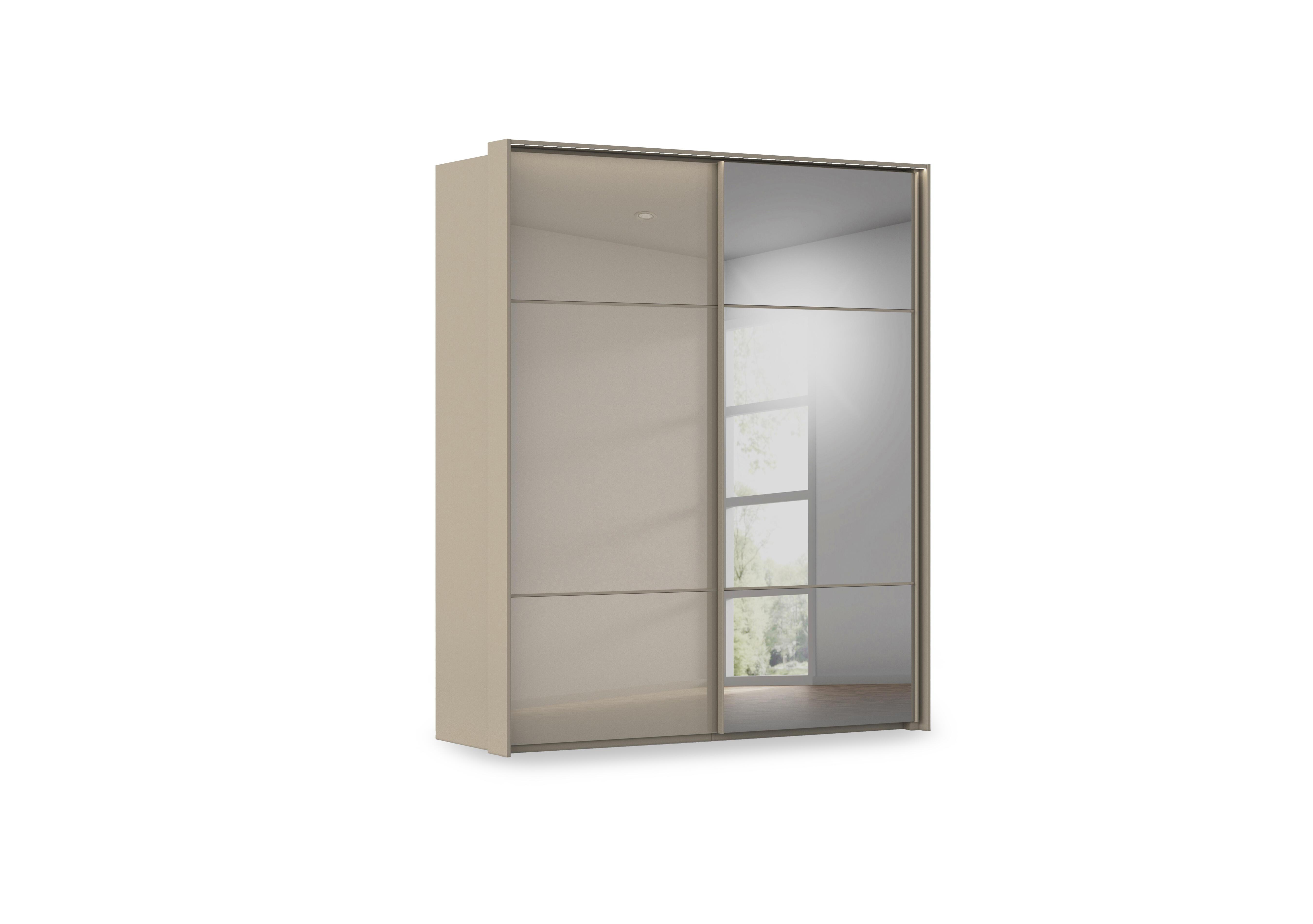 Haven 190cm 2 Door Slider Wardrobe with 1 Glass Door, 1 Mirror Door and Lights in Afg4l  Fango Fango Glass Front on Furniture Village