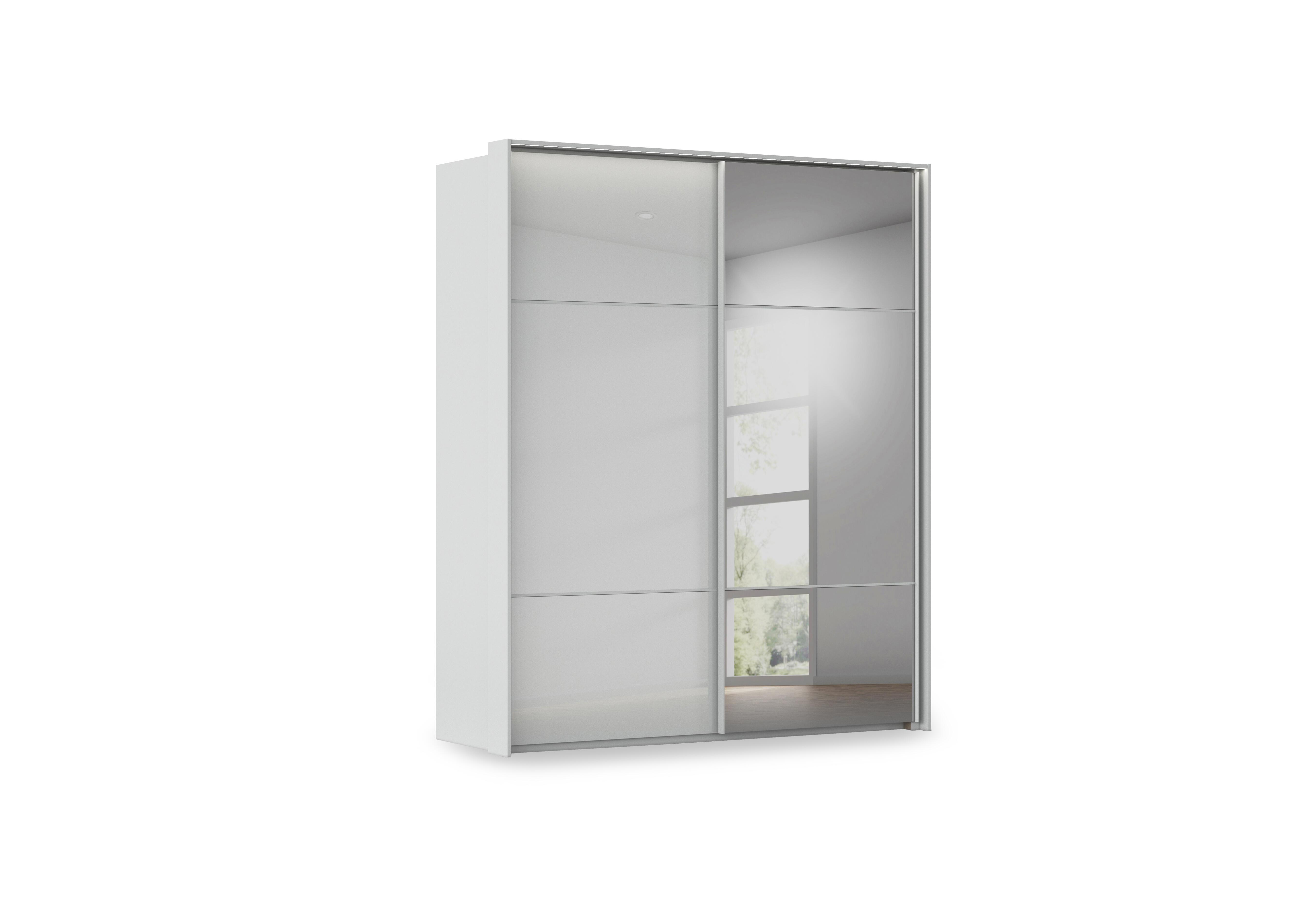 Haven 190cm 2 Door Slider Wardrobe with 1 Glass Door, 1 Mirror Door and Lights in Agg2l Silk Gry Silk Gr Gls Frn on Furniture Village