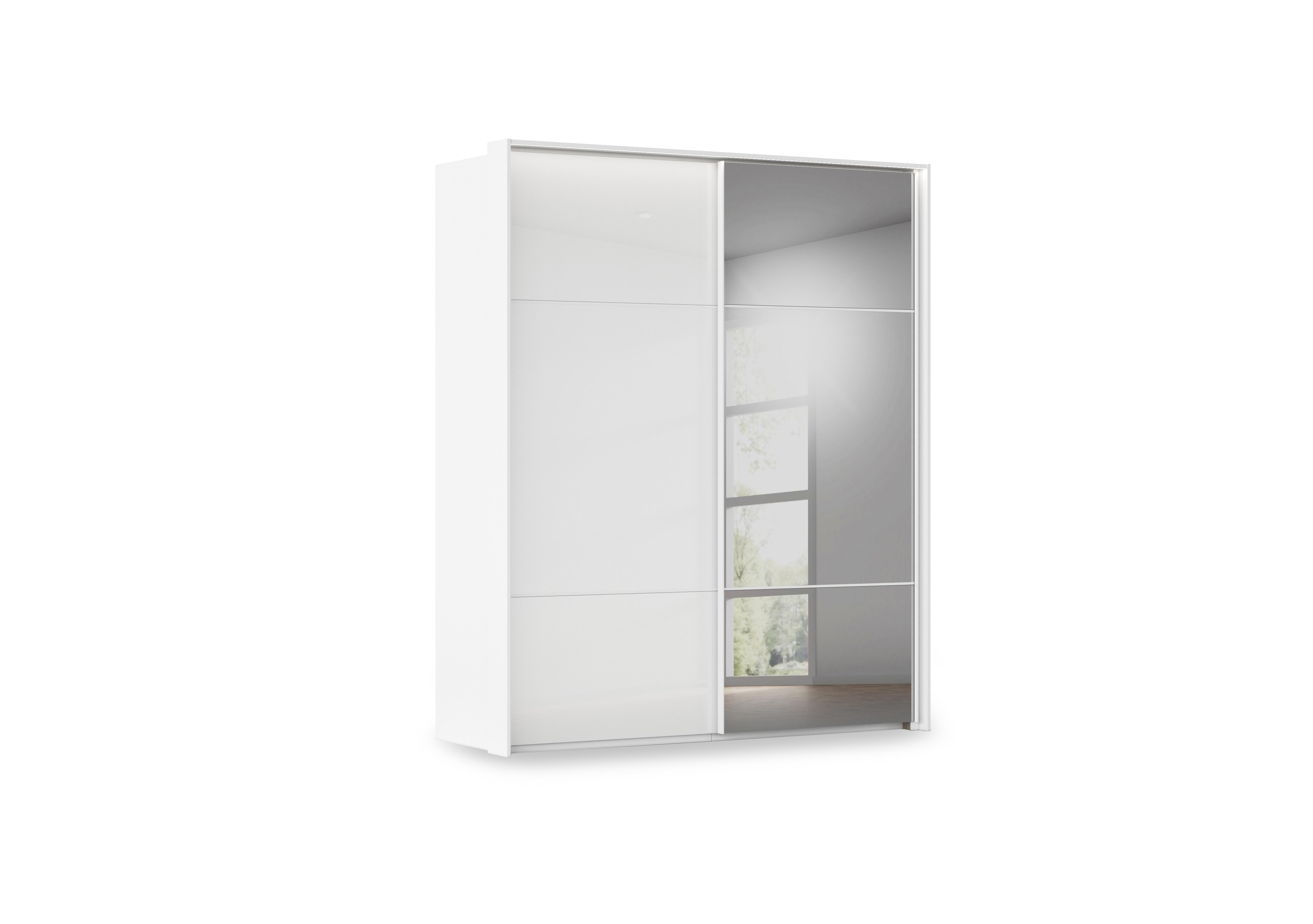 Haven 190cm 2 Door Slider Wardrobe with 1 Glass Door, 1 Mirror Door and Lights in Awg1l Alpine Wht Wht Gls Frnt on Furniture Village