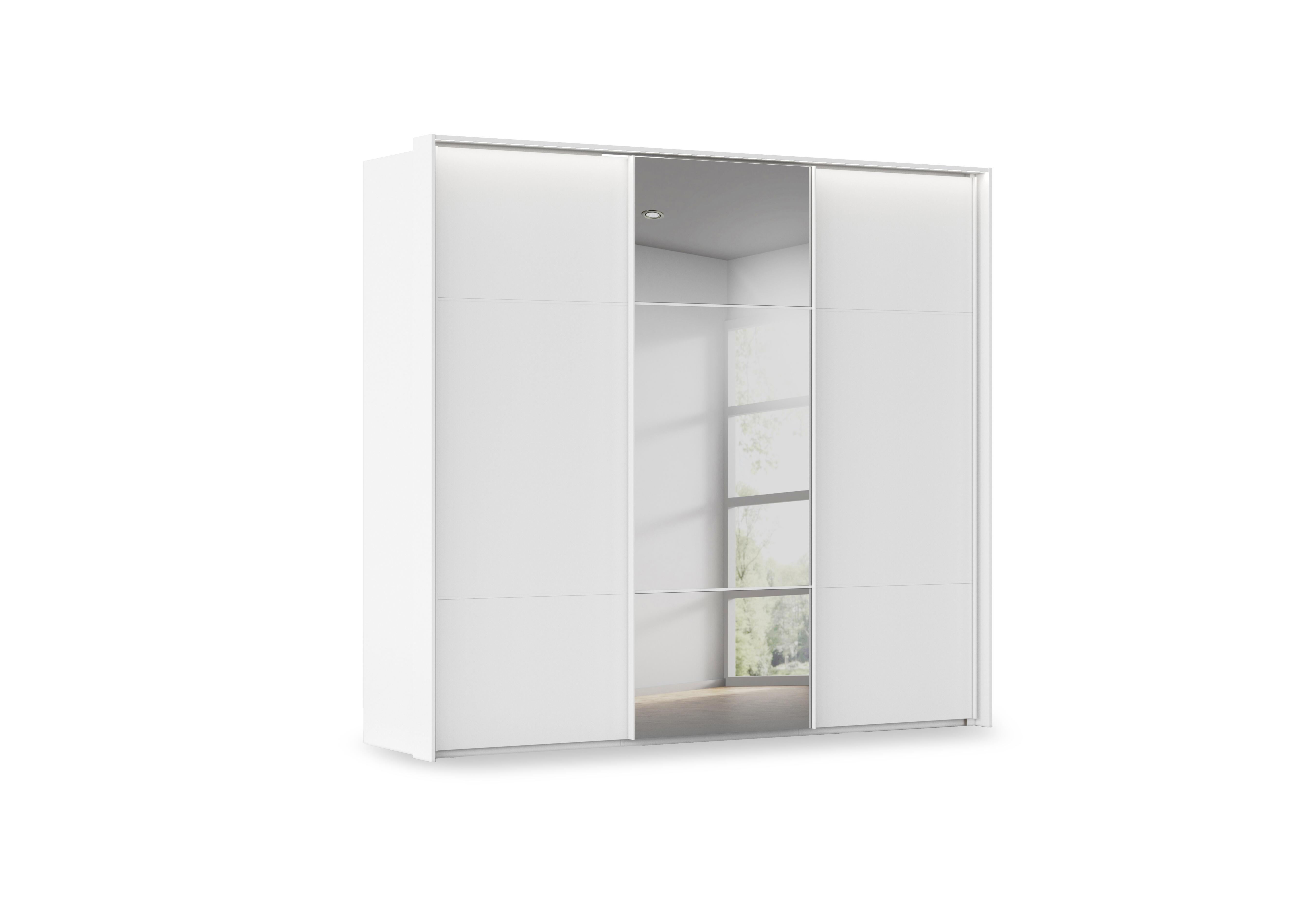 Haven 250cm 3 Door Slider Wardrobe with 2 Décor Doors, 1 Mirror Door and Lights in Awd1l Alpine White White Front on Furniture Village