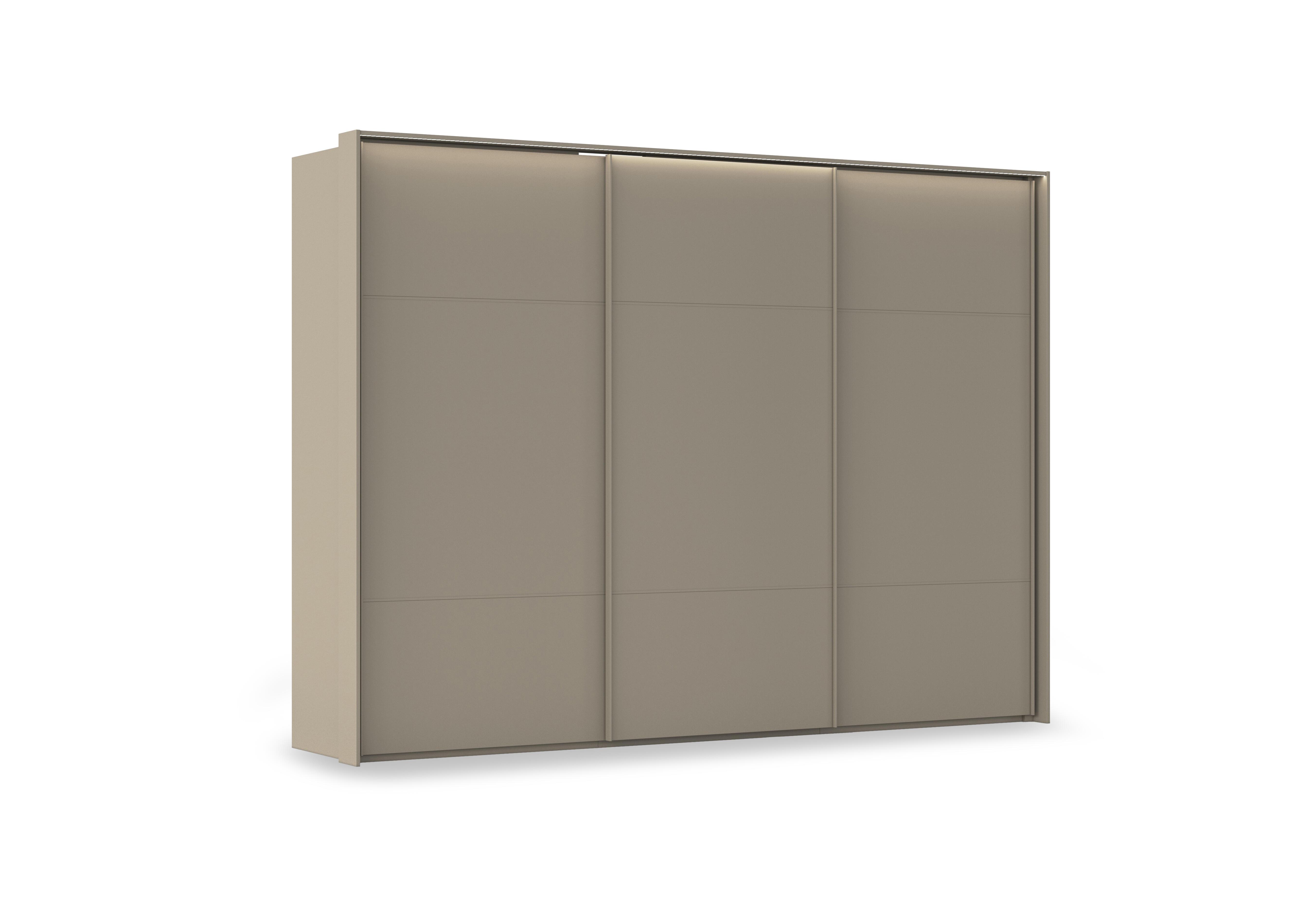 Haven 310cm 3 Door Slider Wardrobe with Décor Doors and Lights in Afd4l Fango Fango Front on Furniture Village