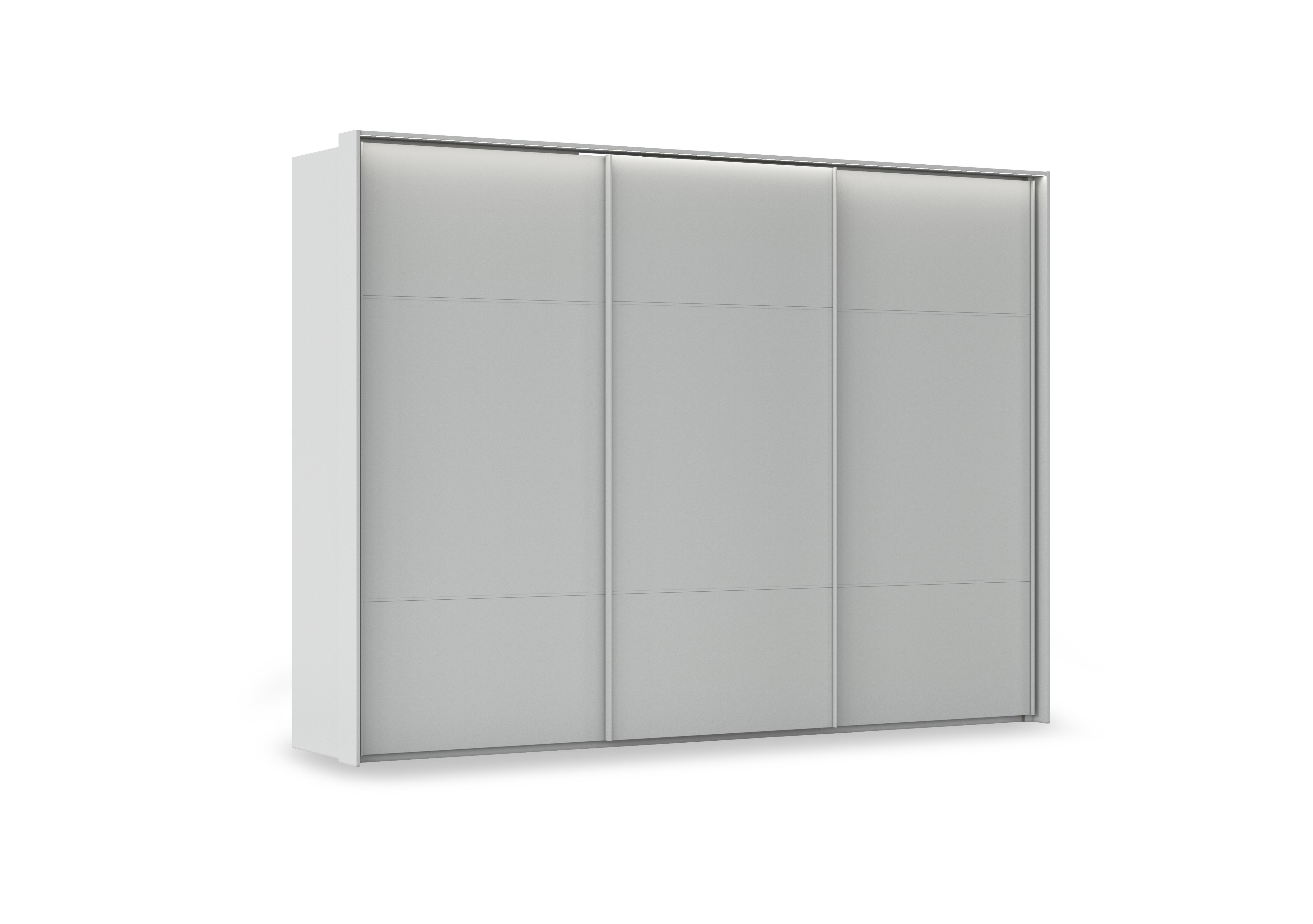 Haven 310cm 3 Door Slider Wardrobe with Décor Doors and Lights in Agd2l Silk Grey Silk Grey Frnt on Furniture Village