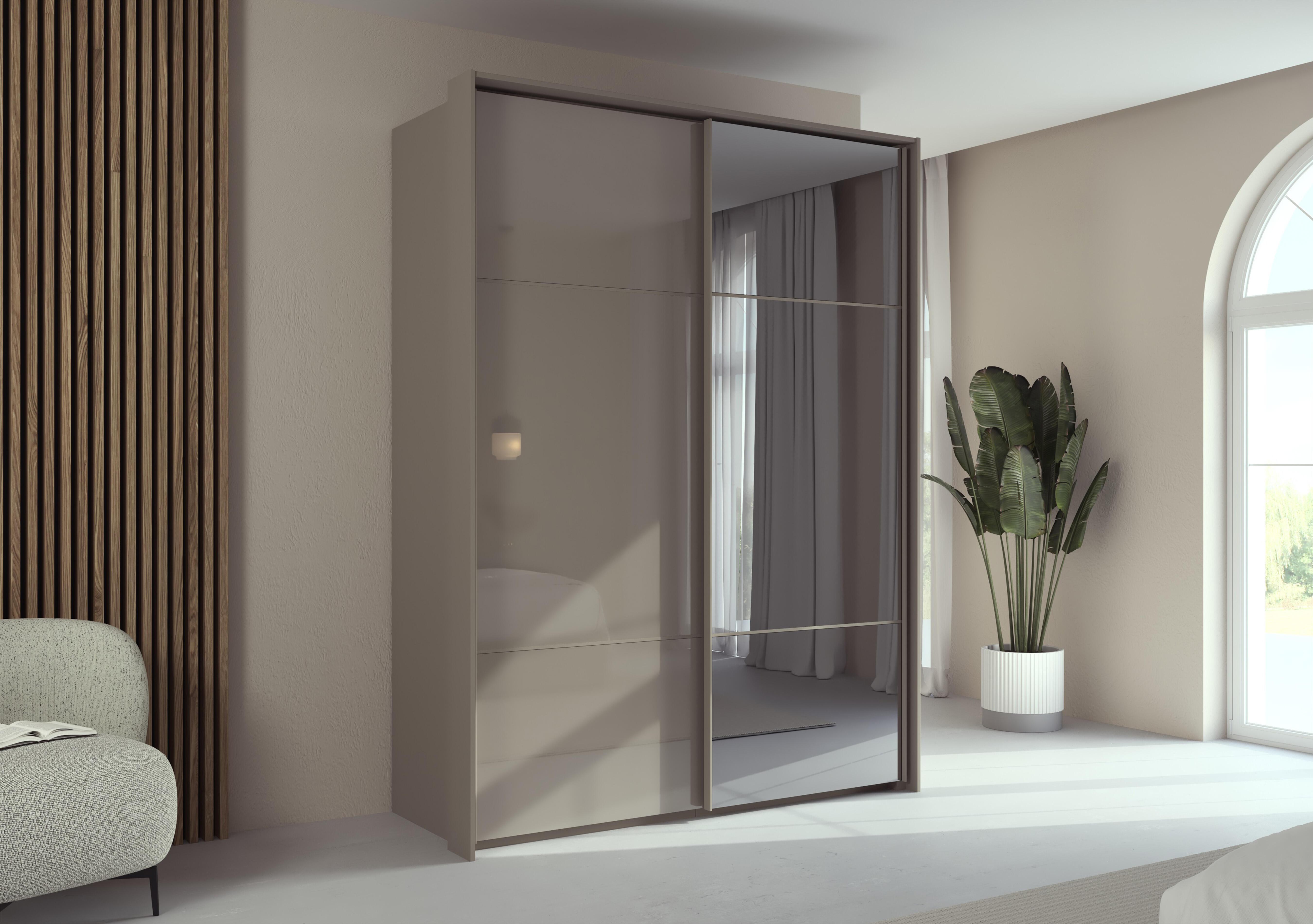 Haven 170cm 2 Door Slider Wardrobe with 1 Glass Door and 1 Mirror Door in  on Furniture Village