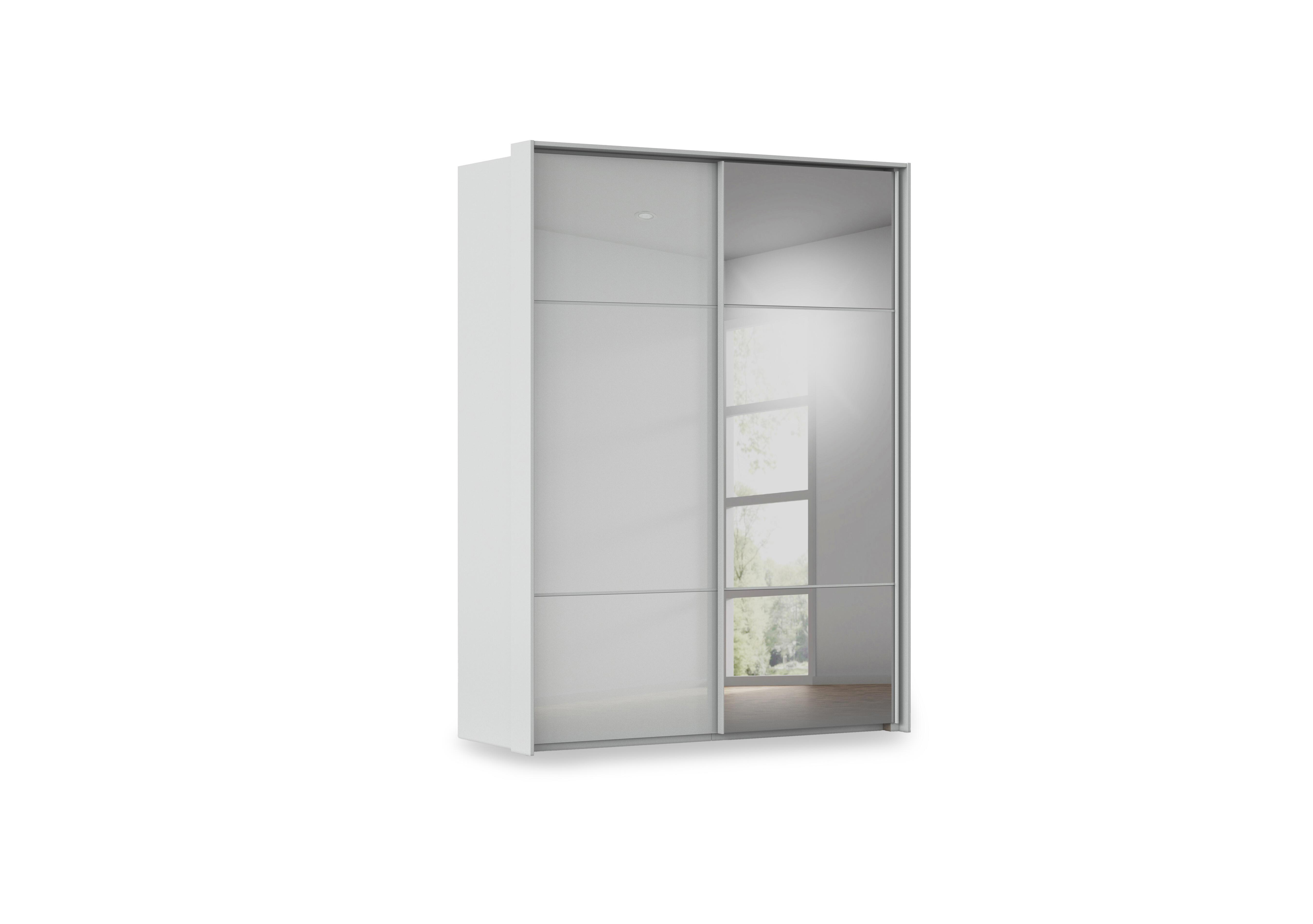 Haven 170cm 2 Door Slider Wardrobe with 1 Glass Door and 1 Mirror Door in Agg2l Silk Gry Silk Gr Gls Frn on Furniture Village