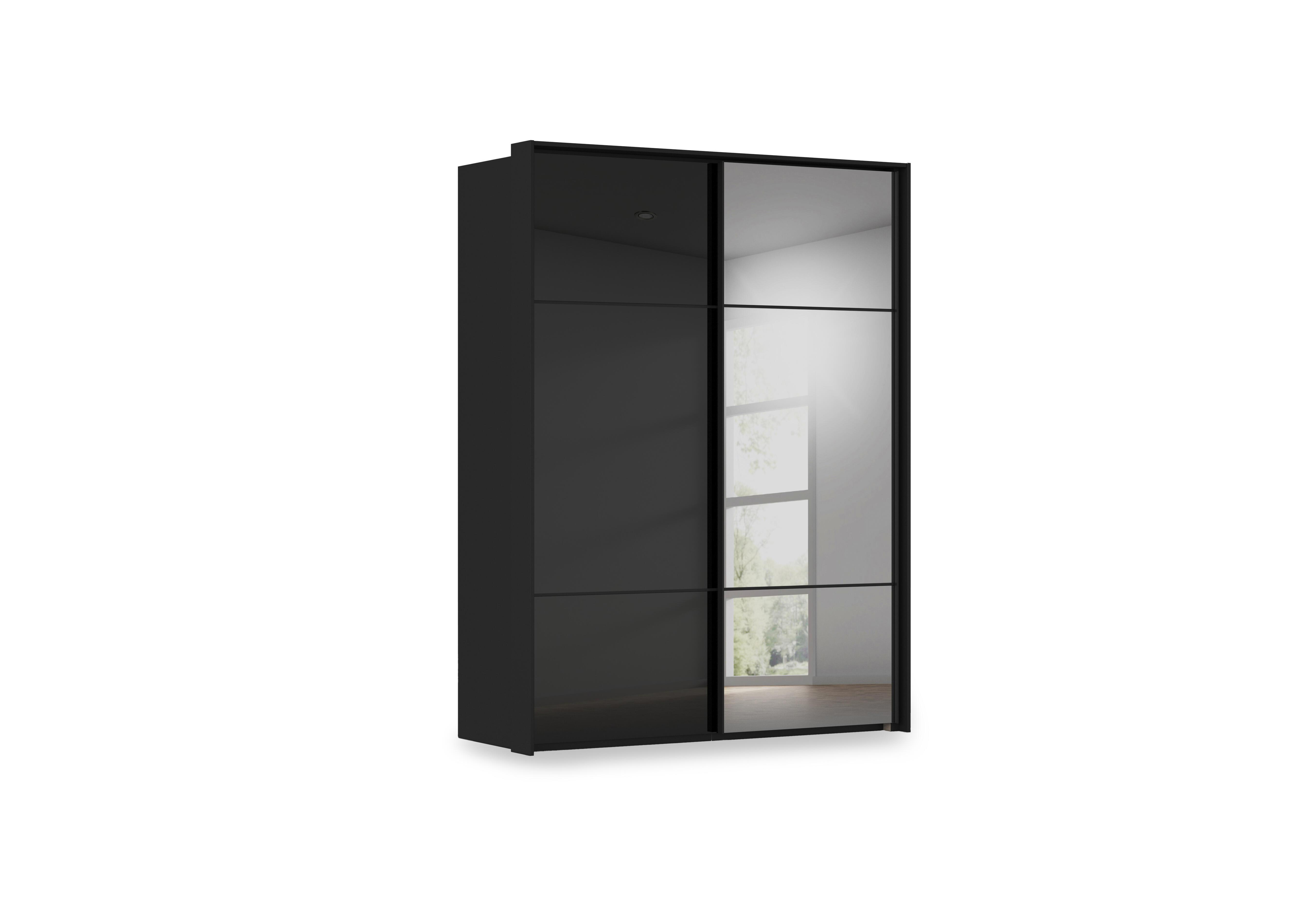Haven 170cm 2 Door Slider Wardrobe with 1 Glass Door and 1 Mirror Door in Asg5t  Black Black Glass Front on Furniture Village