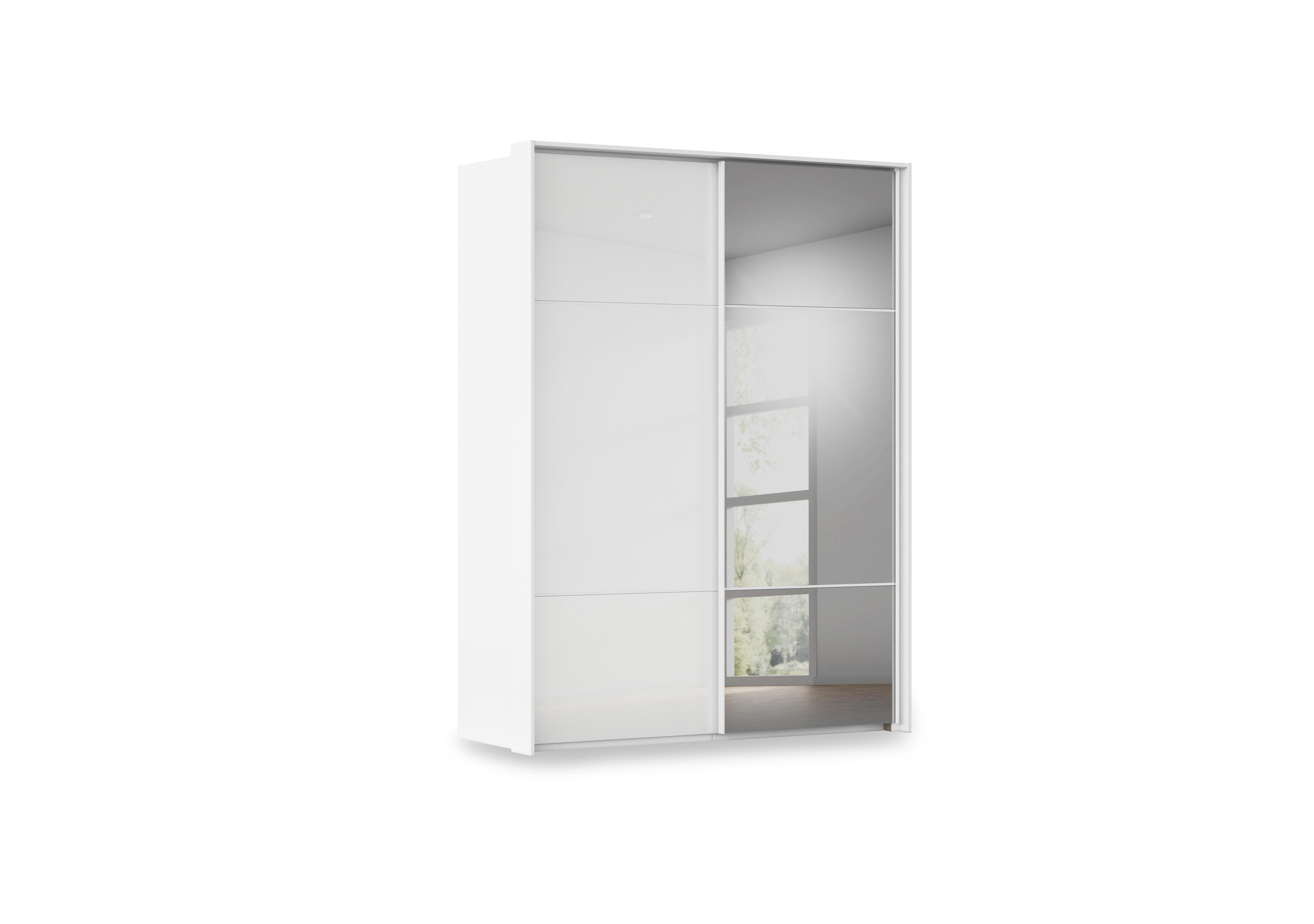 Haven 170cm 2 Door Slider Wardrobe with 1 Glass Door and 1 Mirror Door in Awg1l Alpine Wht Wht Gls Frnt on Furniture Village