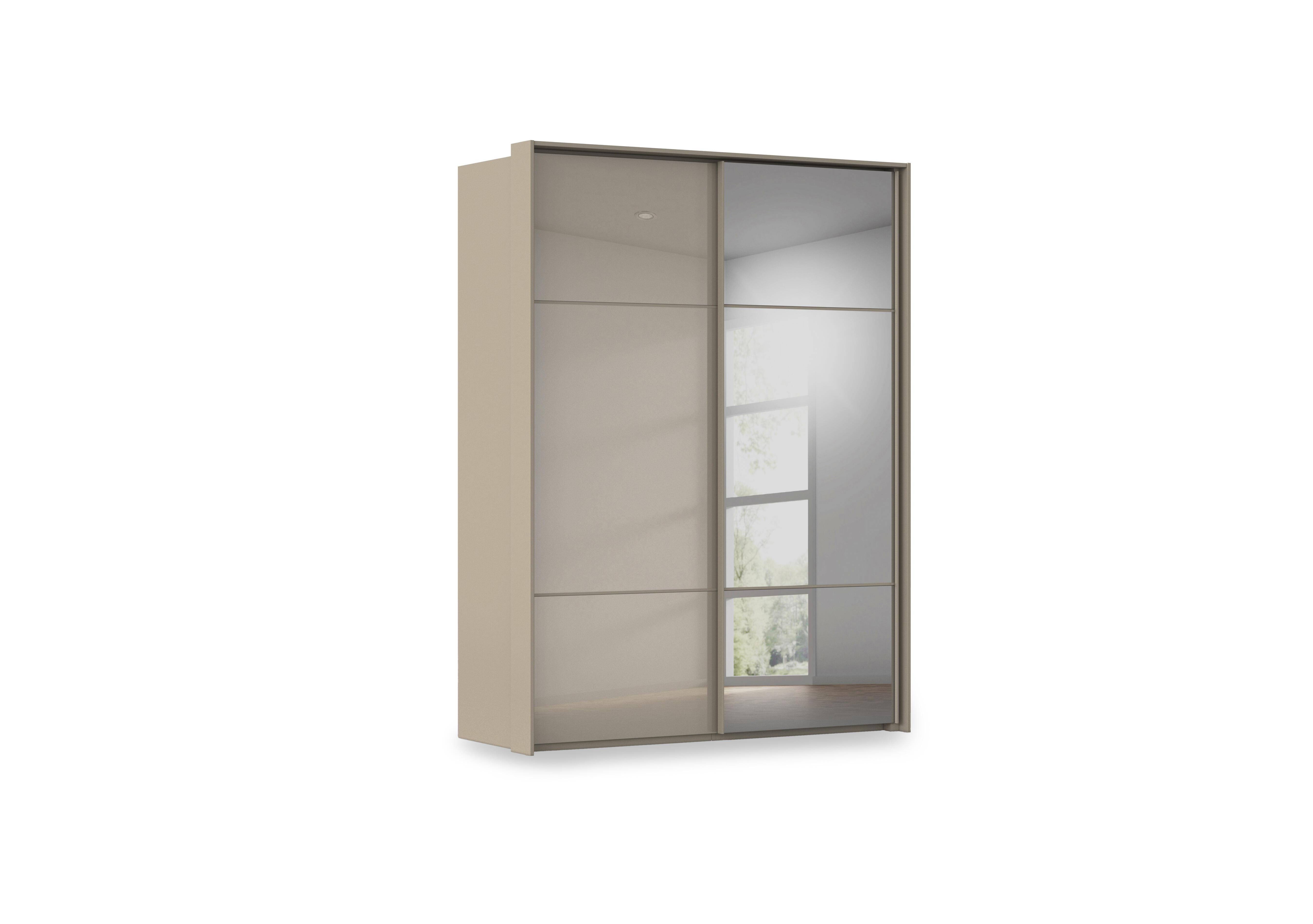 Haven 170cm 2 Door Slider Wardrobe with 1 Glass Door and 1 Mirror Door in Afg4l  Fango Fango Glass Front on Furniture Village