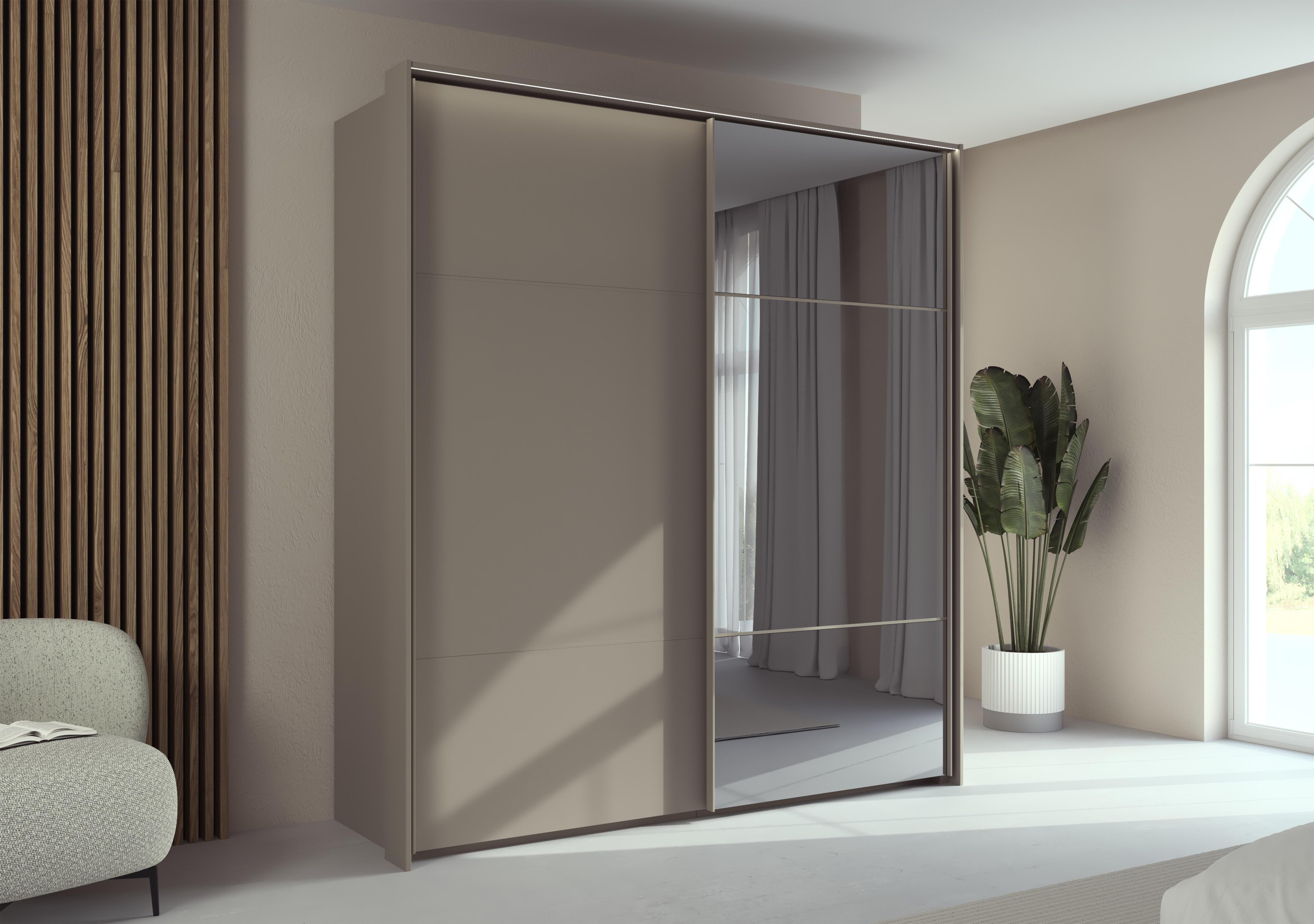 Haven 210cm 2 Door Slider Wardrobe with 1 Décor Door, 1 Mirror Door and Lights in  on Furniture Village