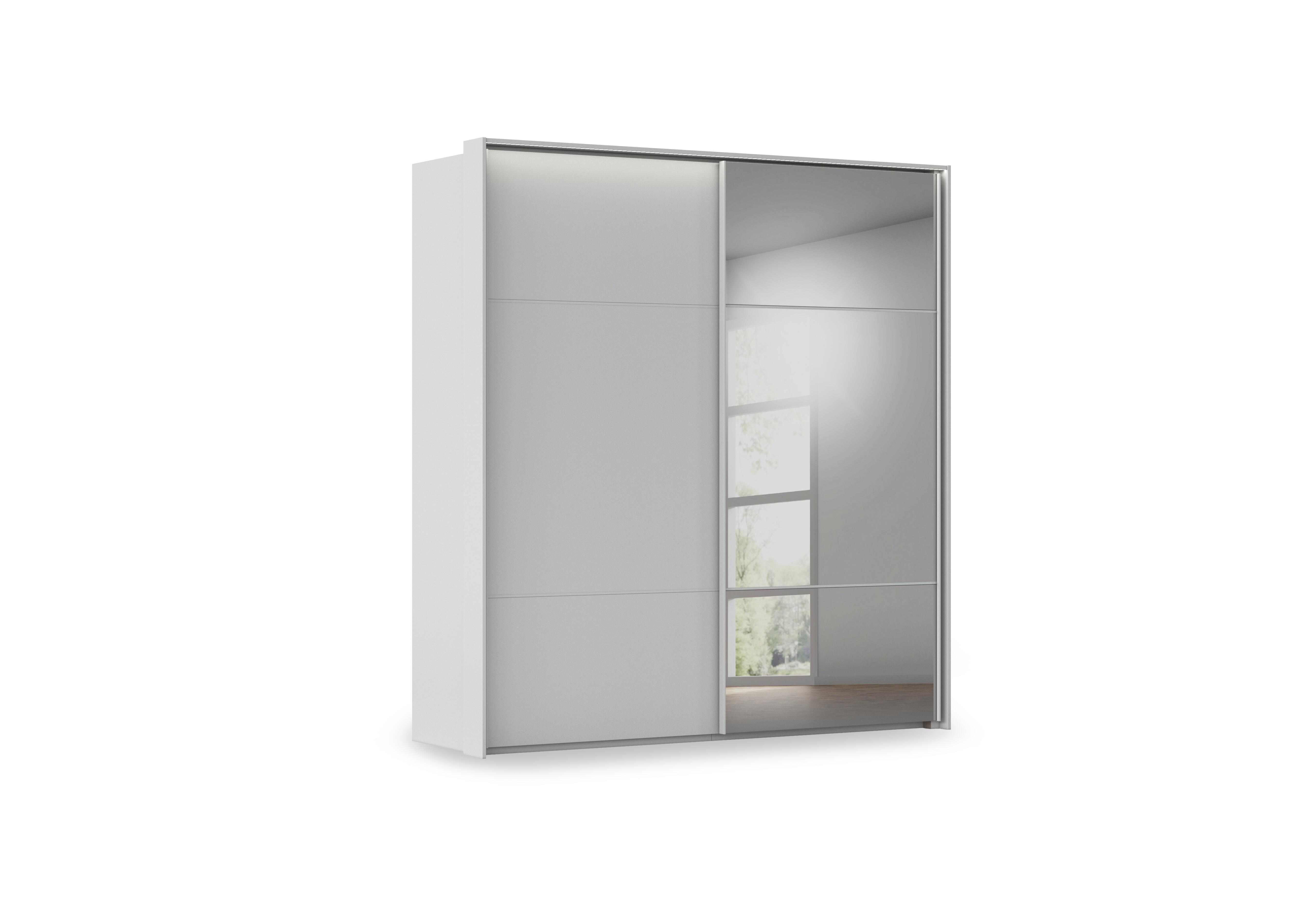 Haven 210cm 2 Door Slider Wardrobe with 1 Décor Door, 1 Mirror Door and Lights in Agd2l Silk Grey Silk Grey Frnt on Furniture Village