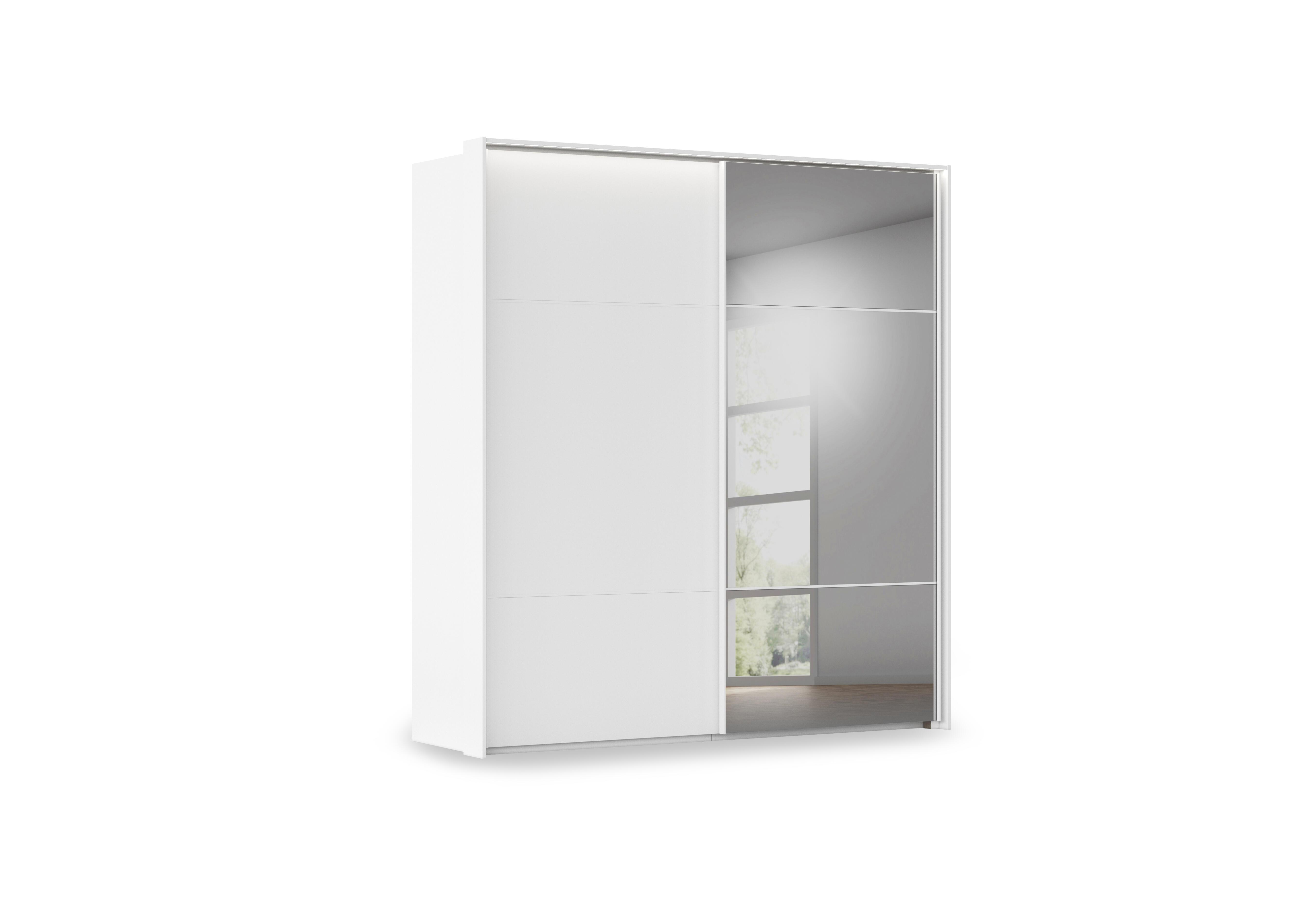 Haven 210cm 2 Door Slider Wardrobe with 1 Décor Door, 1 Mirror Door and Lights in Awd1l Alpine White White Front on Furniture Village