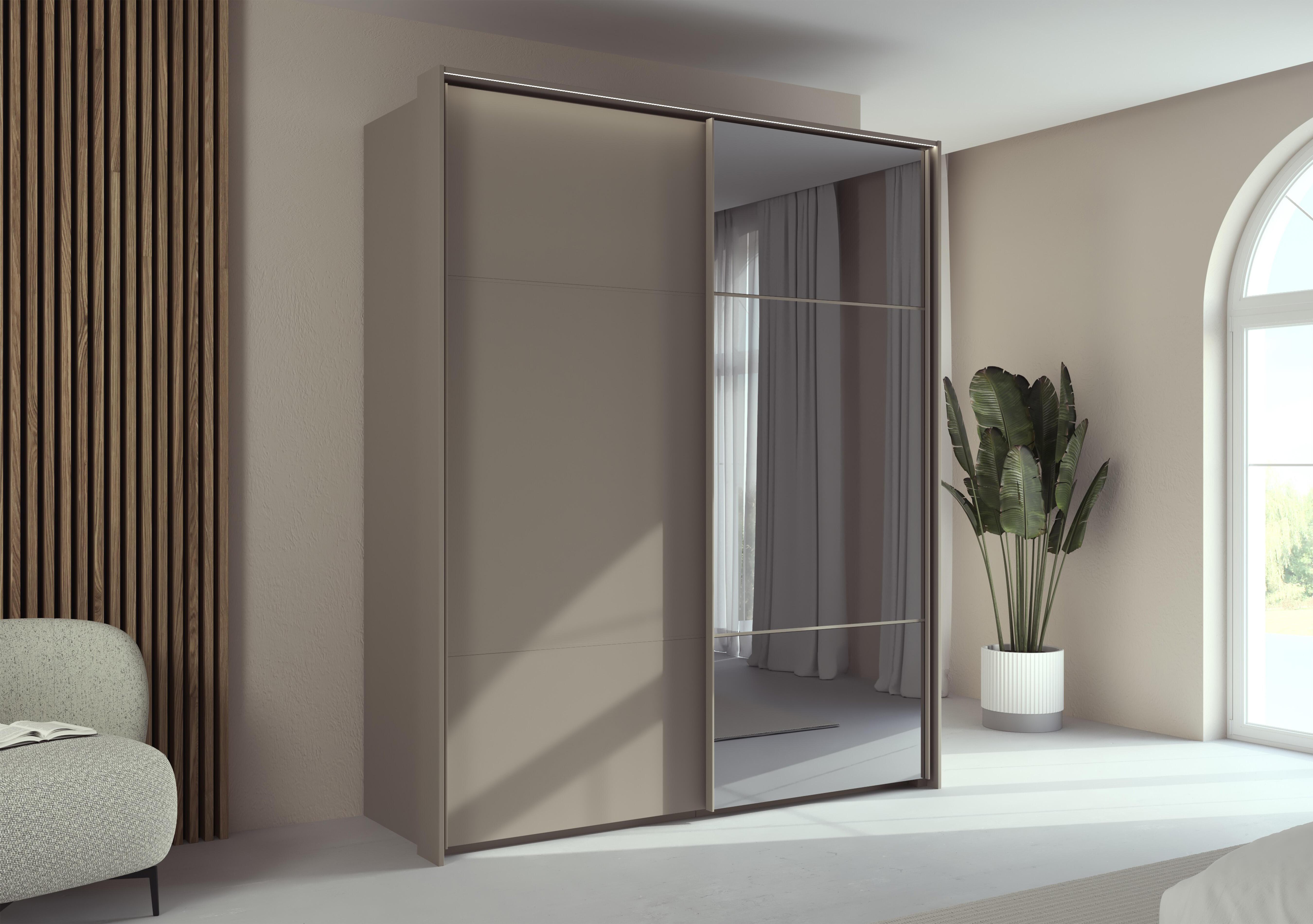 Haven 190cm 2 Door Slider Wardrobe with 1 Décor Door, 1 Mirror Door and Lights in  on Furniture Village