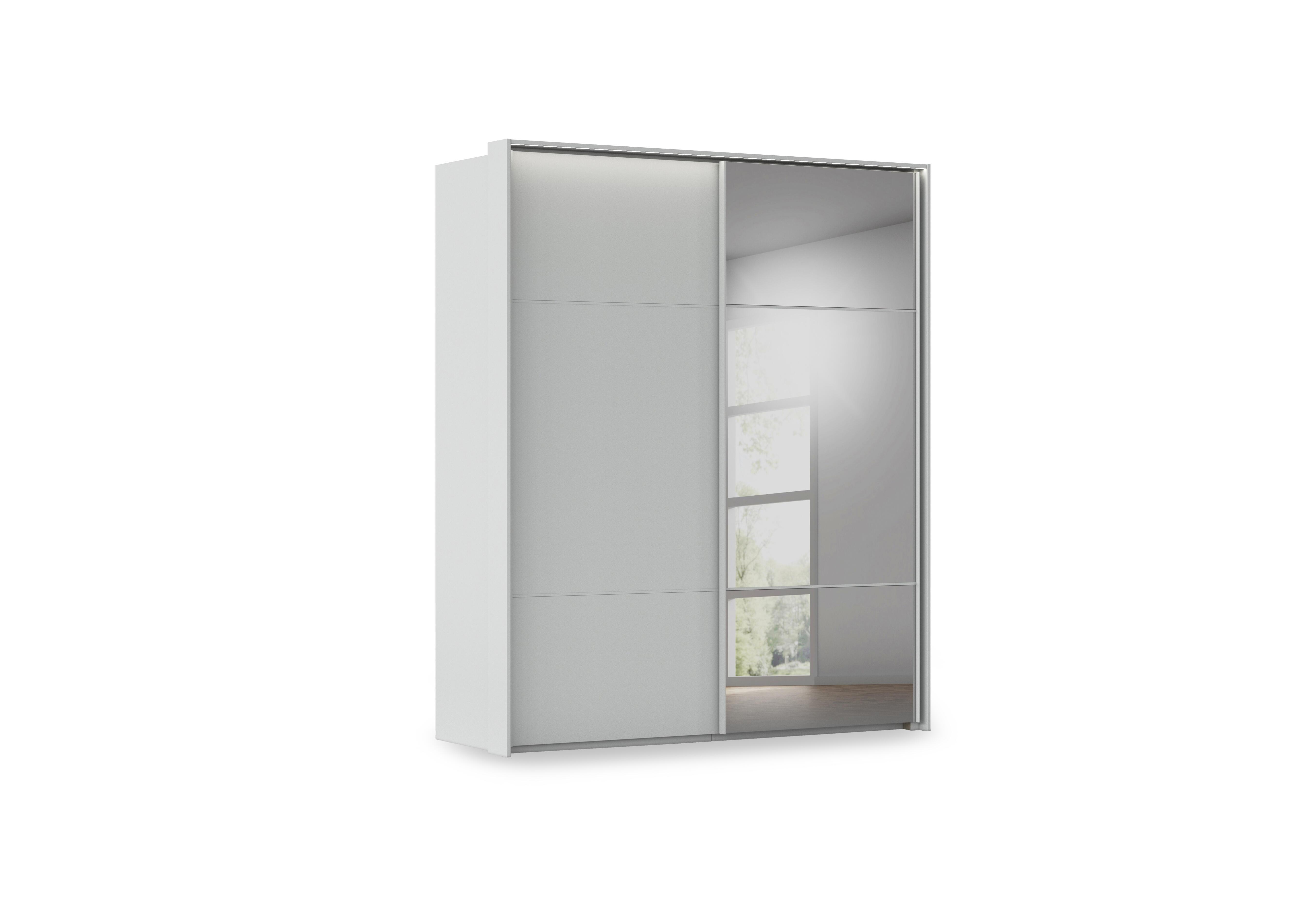 Haven 190cm 2 Door Slider Wardrobe with 1 Décor Door, 1 Mirror Door and Lights in Agd2l Silk Grey Silk Grey Frnt on Furniture Village