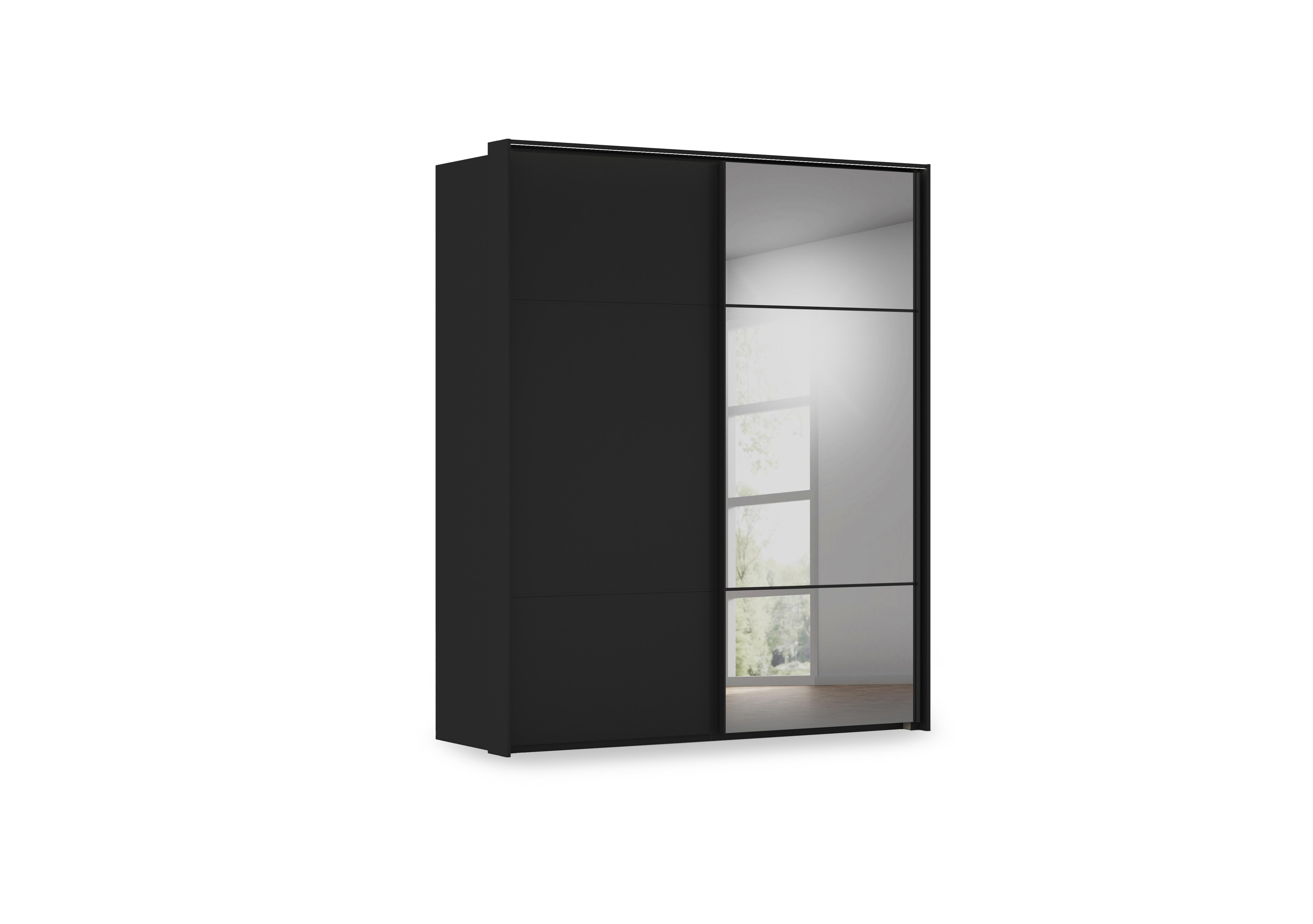 Haven 190cm 2 Door Slider Wardrobe with 1 Décor Door, 1 Mirror Door and Lights in Asd5t  Black Black Front on Furniture Village