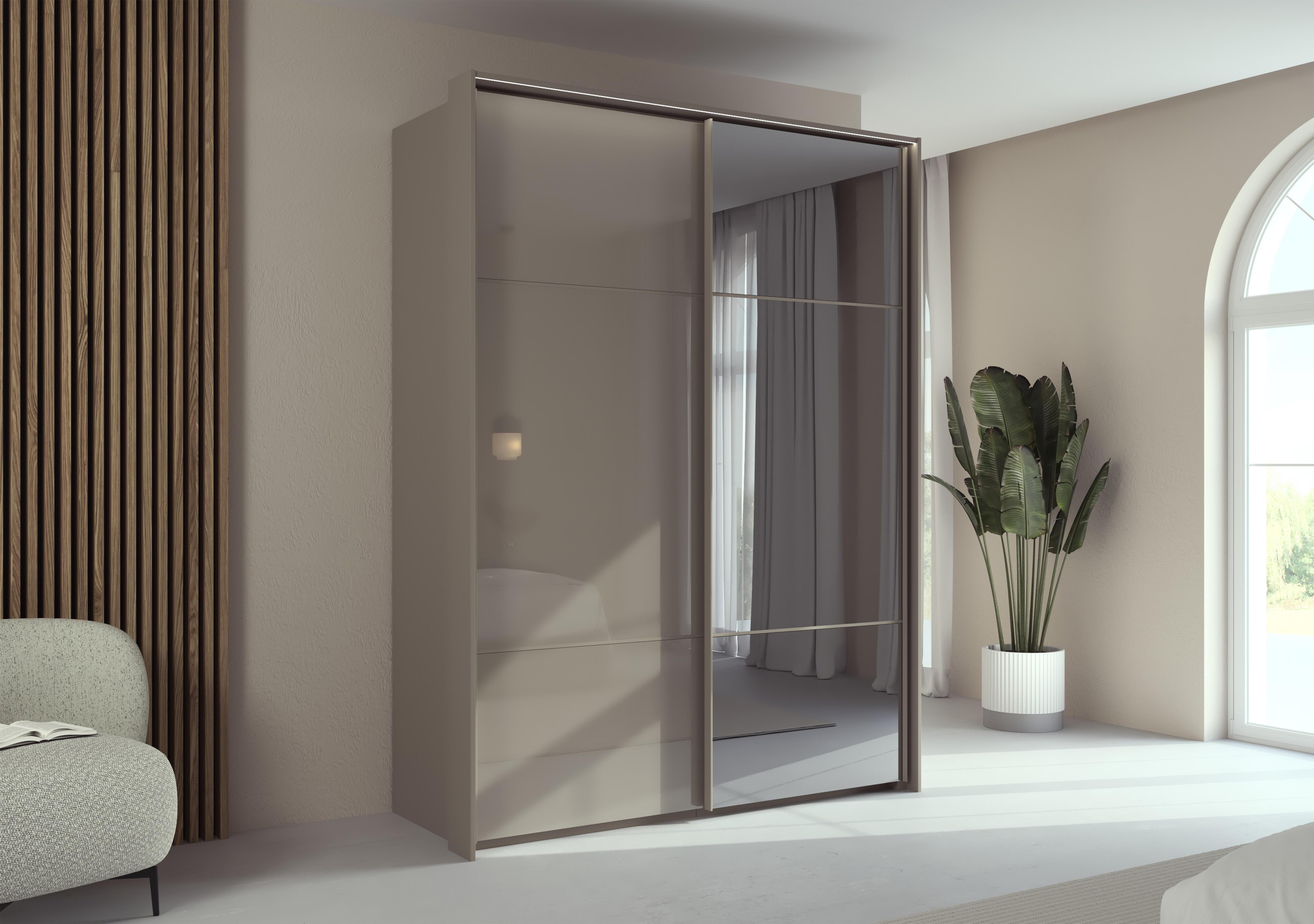 Haven 170cm 2 Door Slider Wardrobe with 1 Glass Door, 1 Mirror Door and Lights in  on Furniture Village