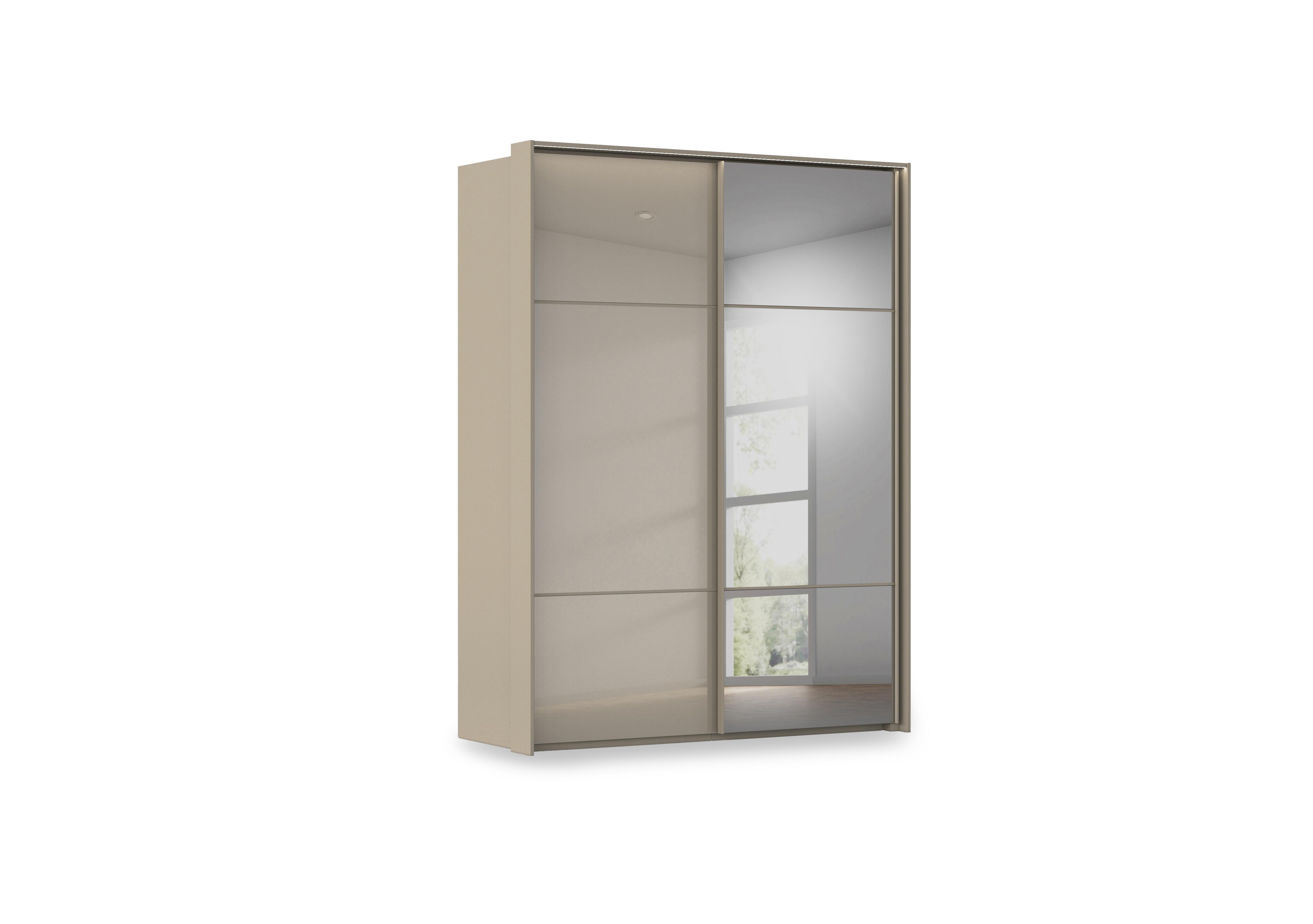 Haven 170cm 2 Door Slider Wardrobe with 1 Glass Door, 1 Mirror Door and Lights in Afg4l  Fango Fango Glass Front on Furniture Village