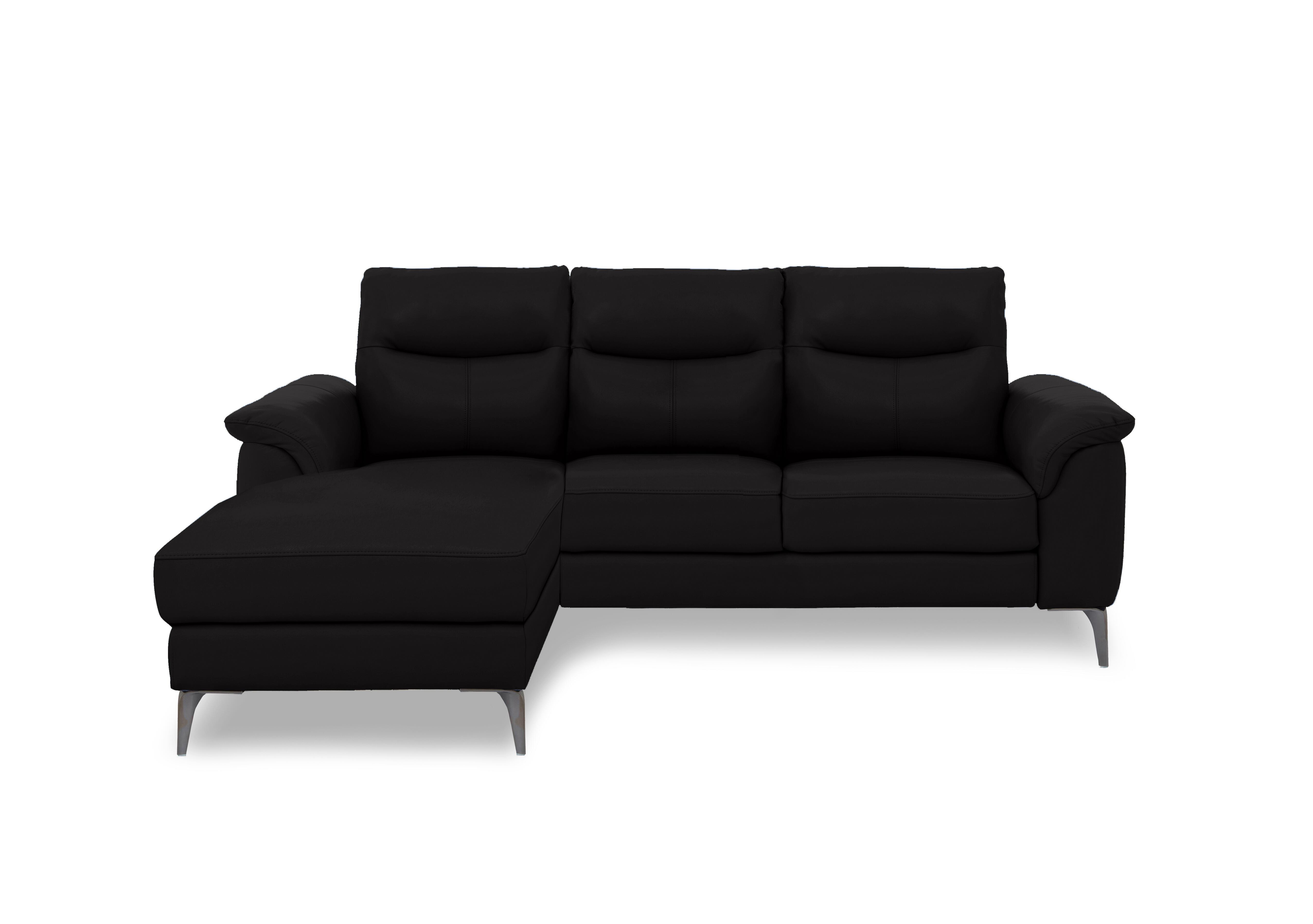 Morgan Leather 3 Seater Sofa with Chaise End in Montana Jet Black Cat-60/22 on Furniture Village