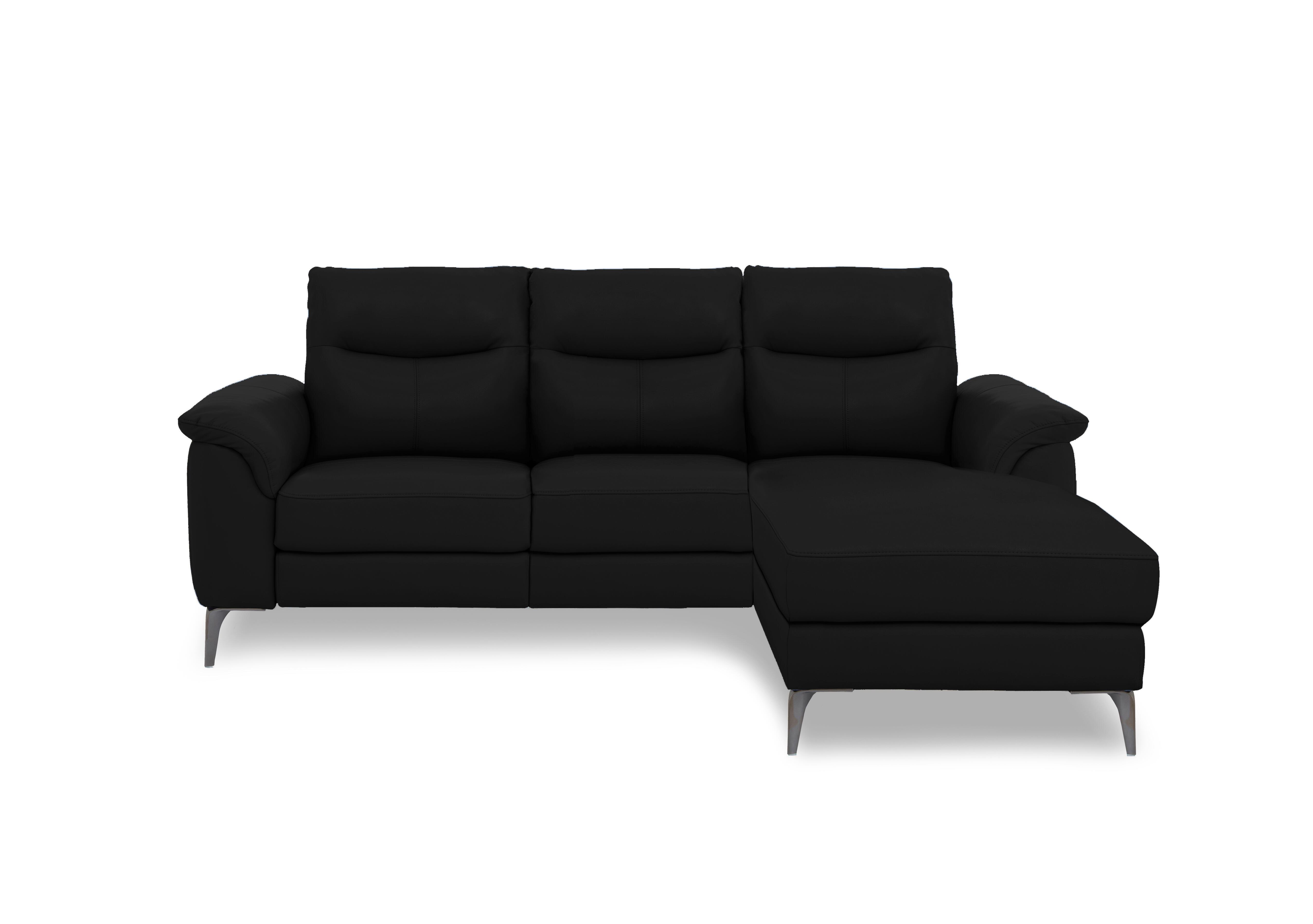 Morgan Leather 3 Seater Sofa with Chaise End in Oslo Jet Black Cat-40/23 on Furniture Village