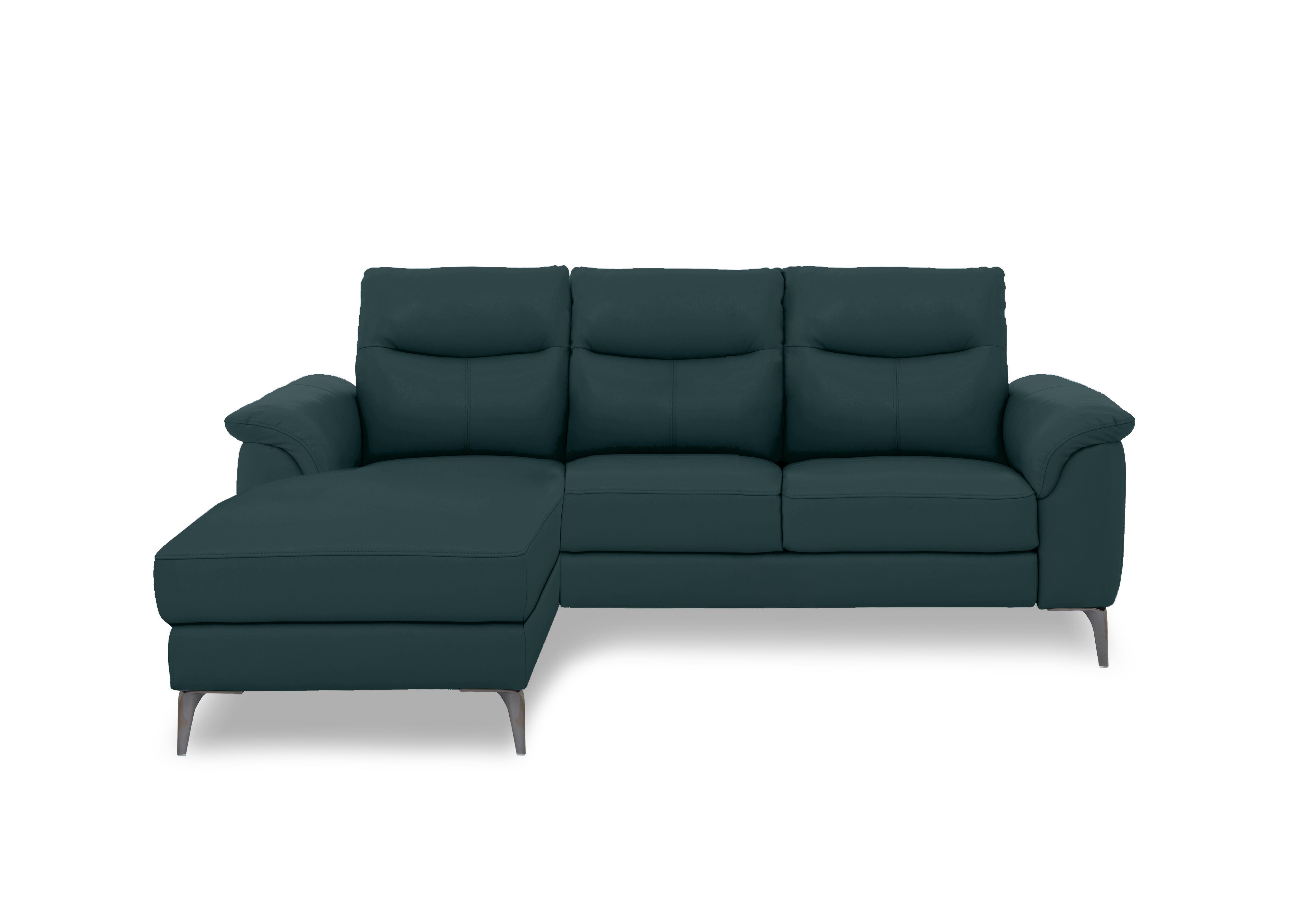 Morgan Leather 3 Seater Sofa with Chaise End in Oslo Peacock Cat-40/09 on Furniture Village