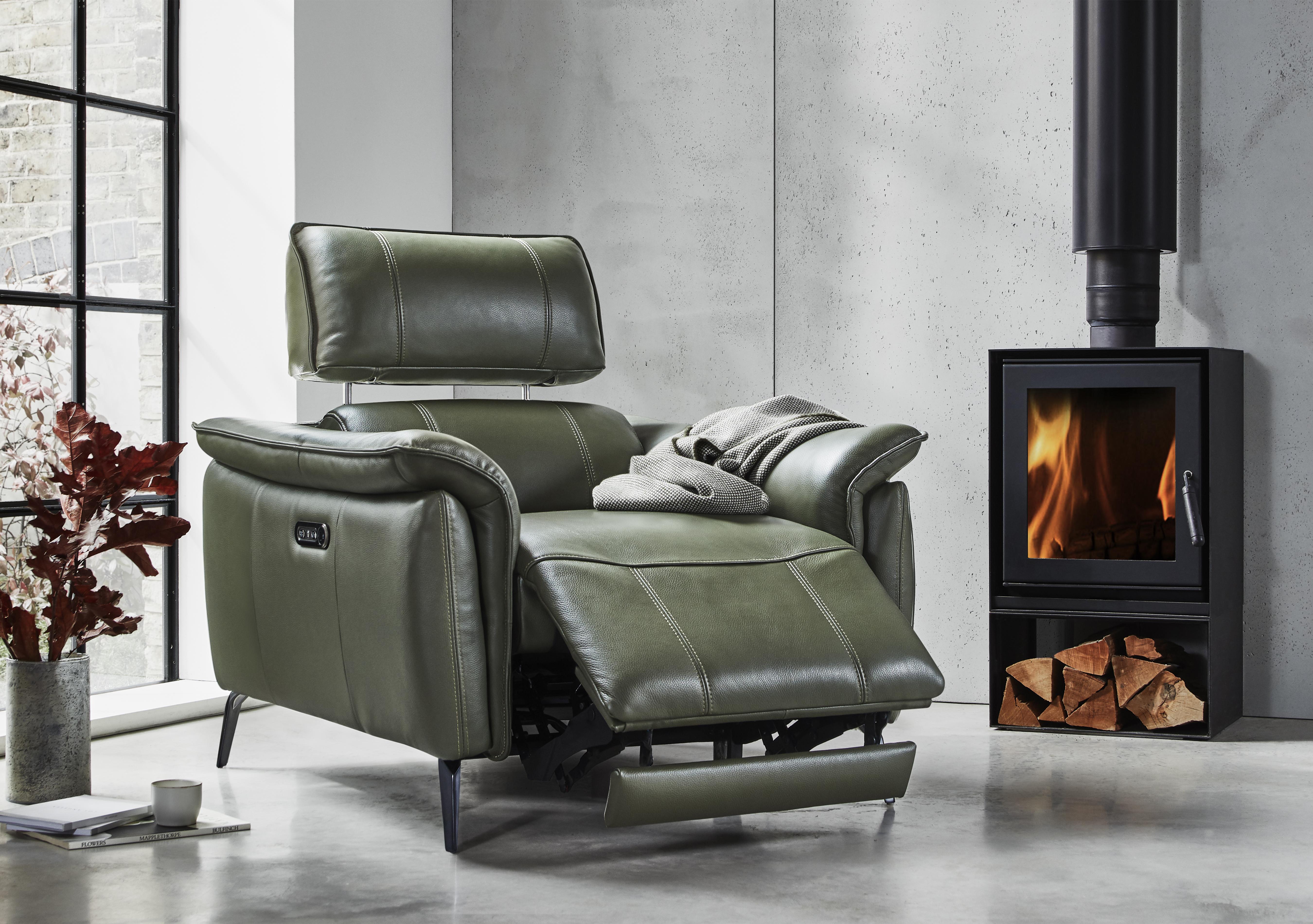 Jude Leather Power Recliner Chair with Power Headrest and Power Lumbar in  on Furniture Village