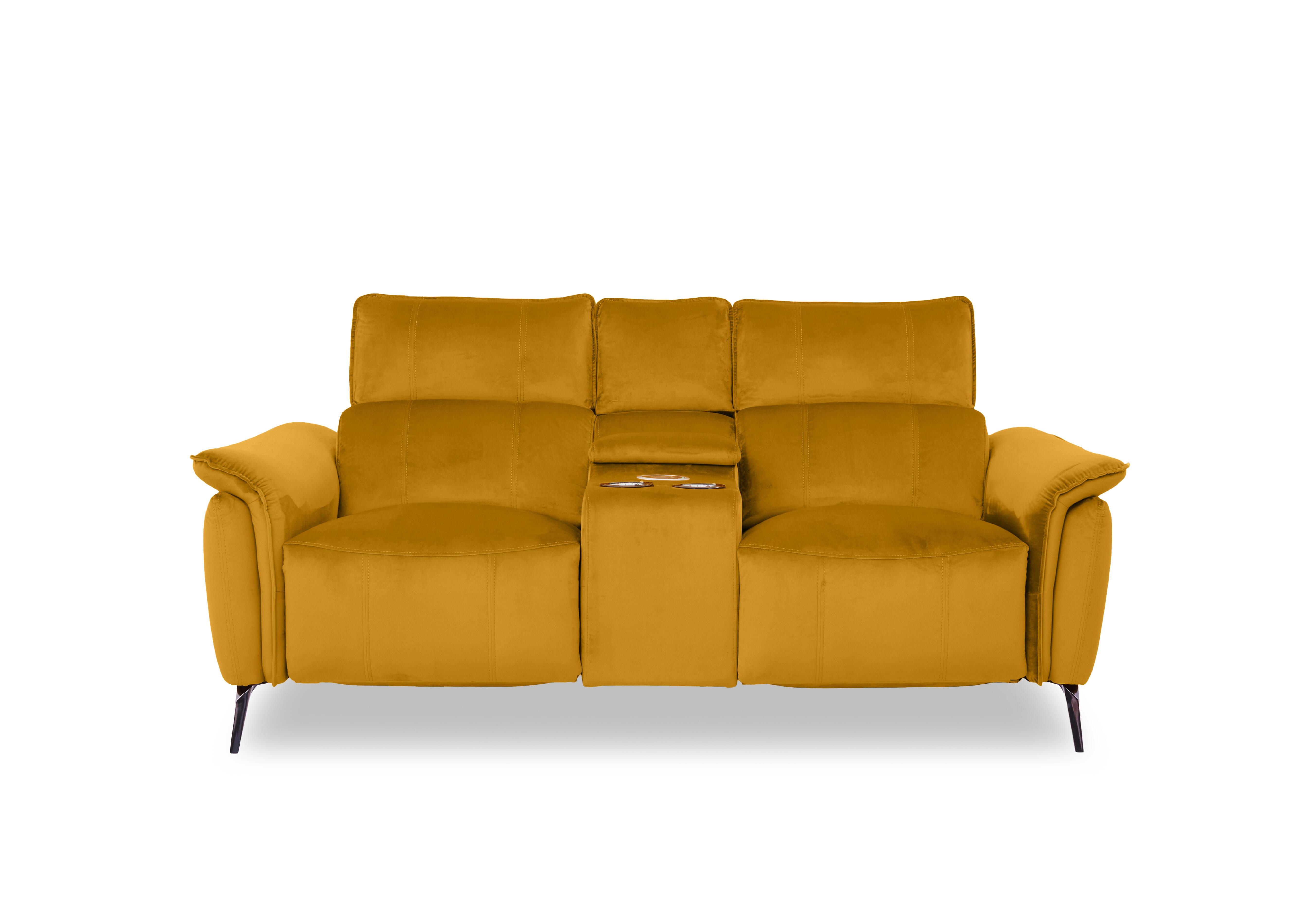 Jude Fabric 2 Seater Power Recliner Sofa with Smart Console, Power Headrests and Power Lumbar in Opulence Saffron 51009 on Furniture Village