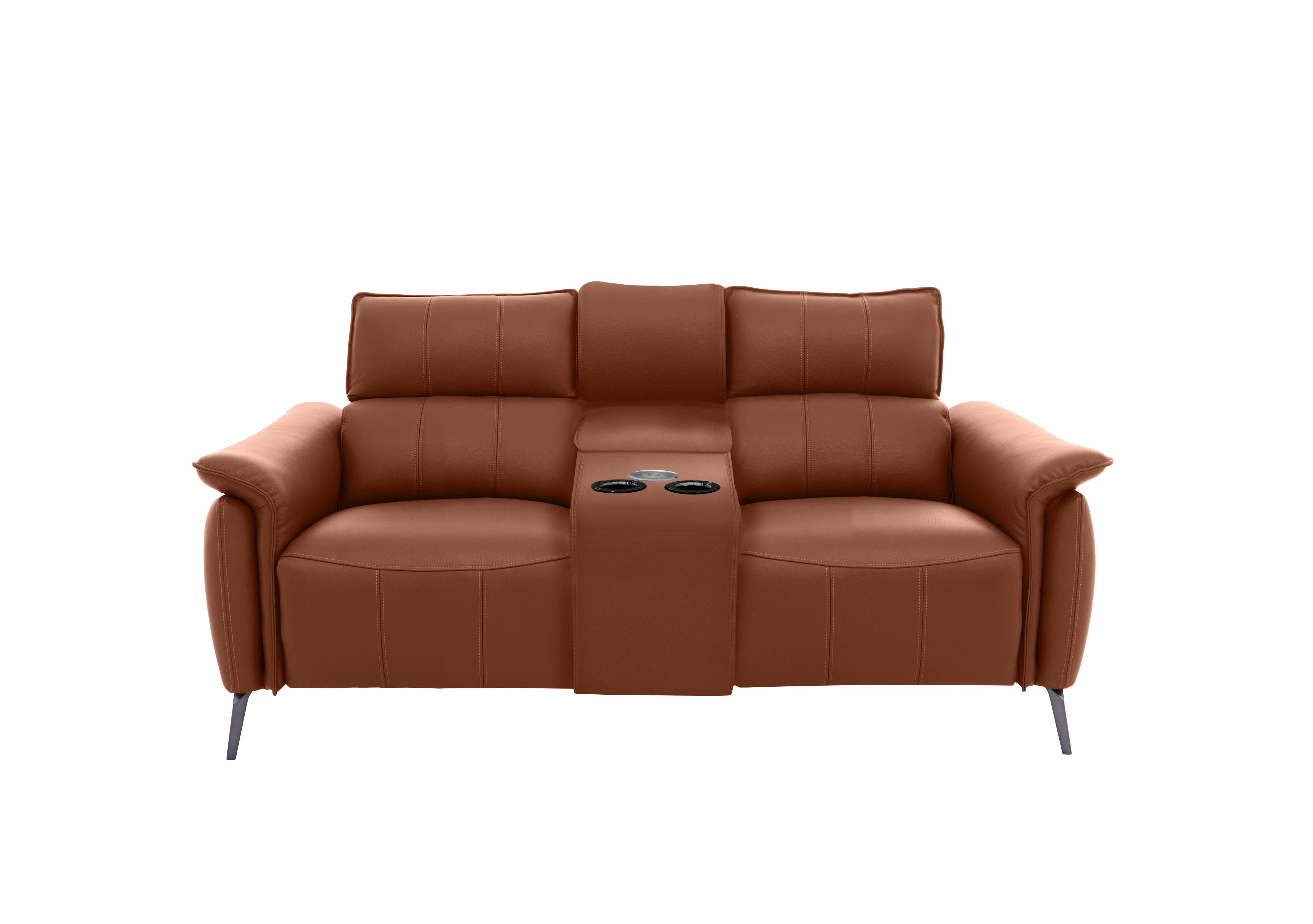 Jude Leather 2 Seater Power Recliner Sofa with Smart Console, Power Headrests, Power Lumbar and Heated Seats in Montana Butterscotch Cat-60/07 on Furniture Village