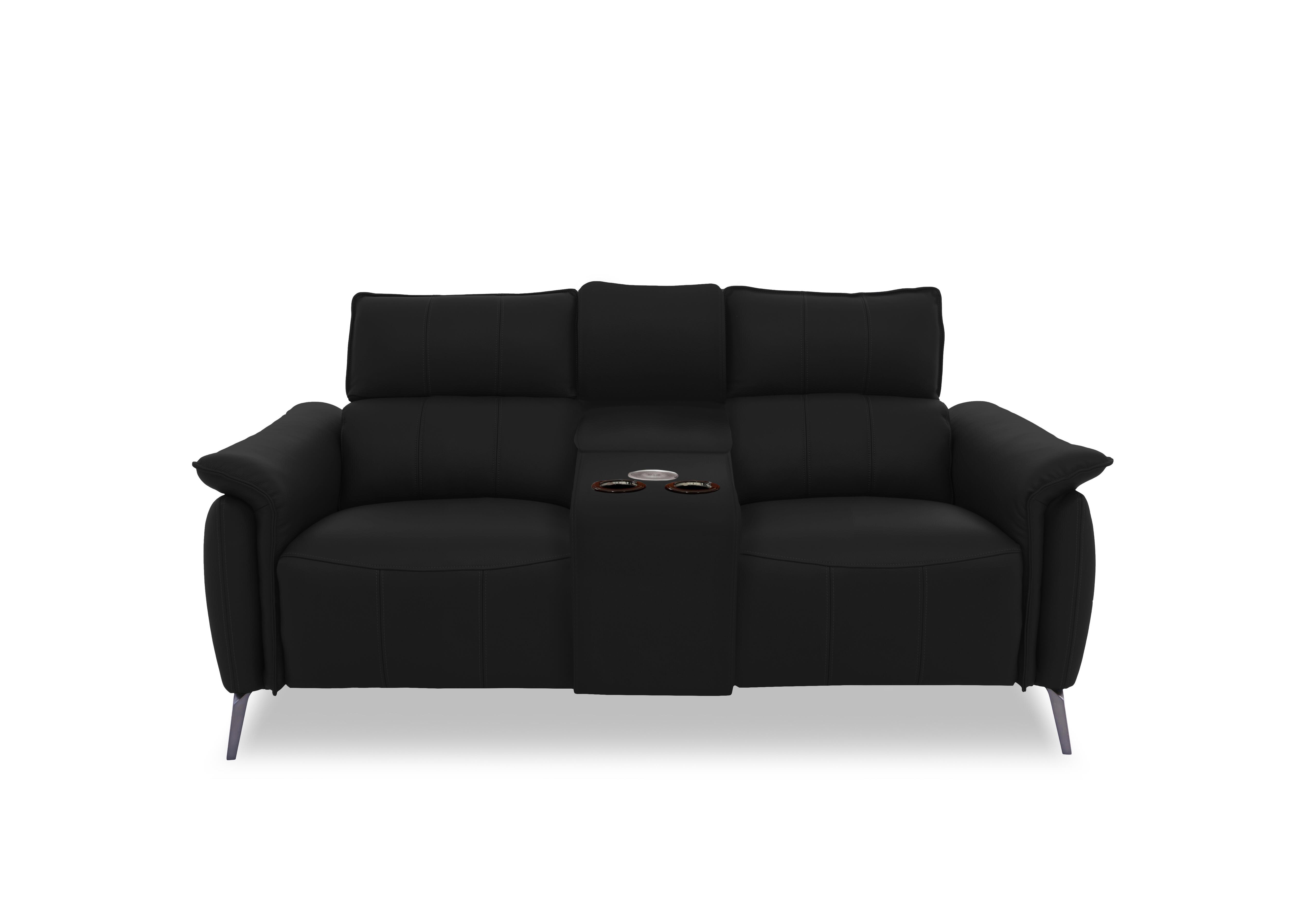 Jude Leather 2 Seater Power Recliner Sofa with Smart Console, Power Headrests and Power Lumbar in Montana Jet Black Cat-60/22 on Furniture Village