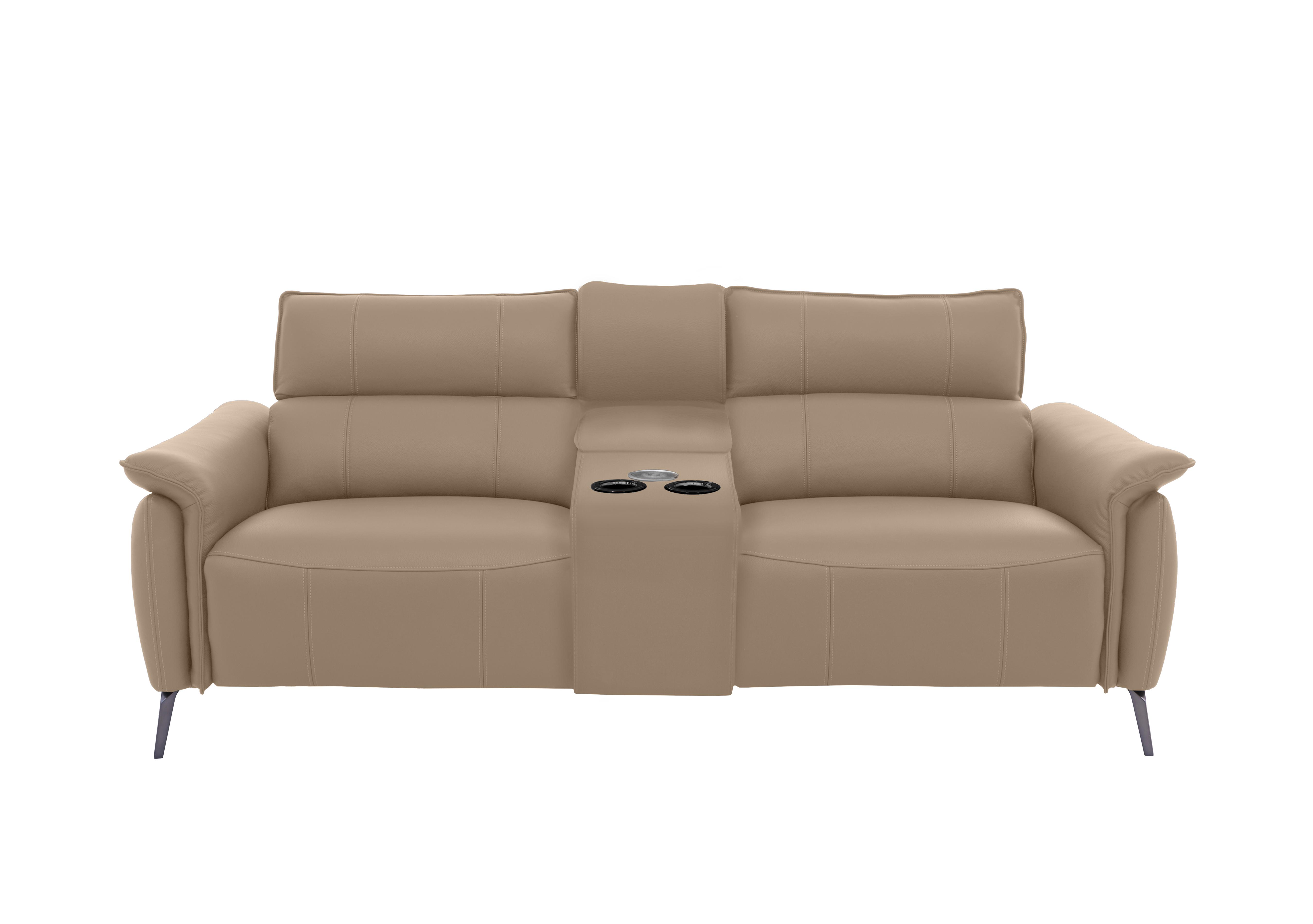 Jude Leather 3 Seater Power Recliner Sofa with Smart Console, Power Headrests, Power Lumbar and Heated Seats in Montana Barley Cat-60/06 on Furniture Village