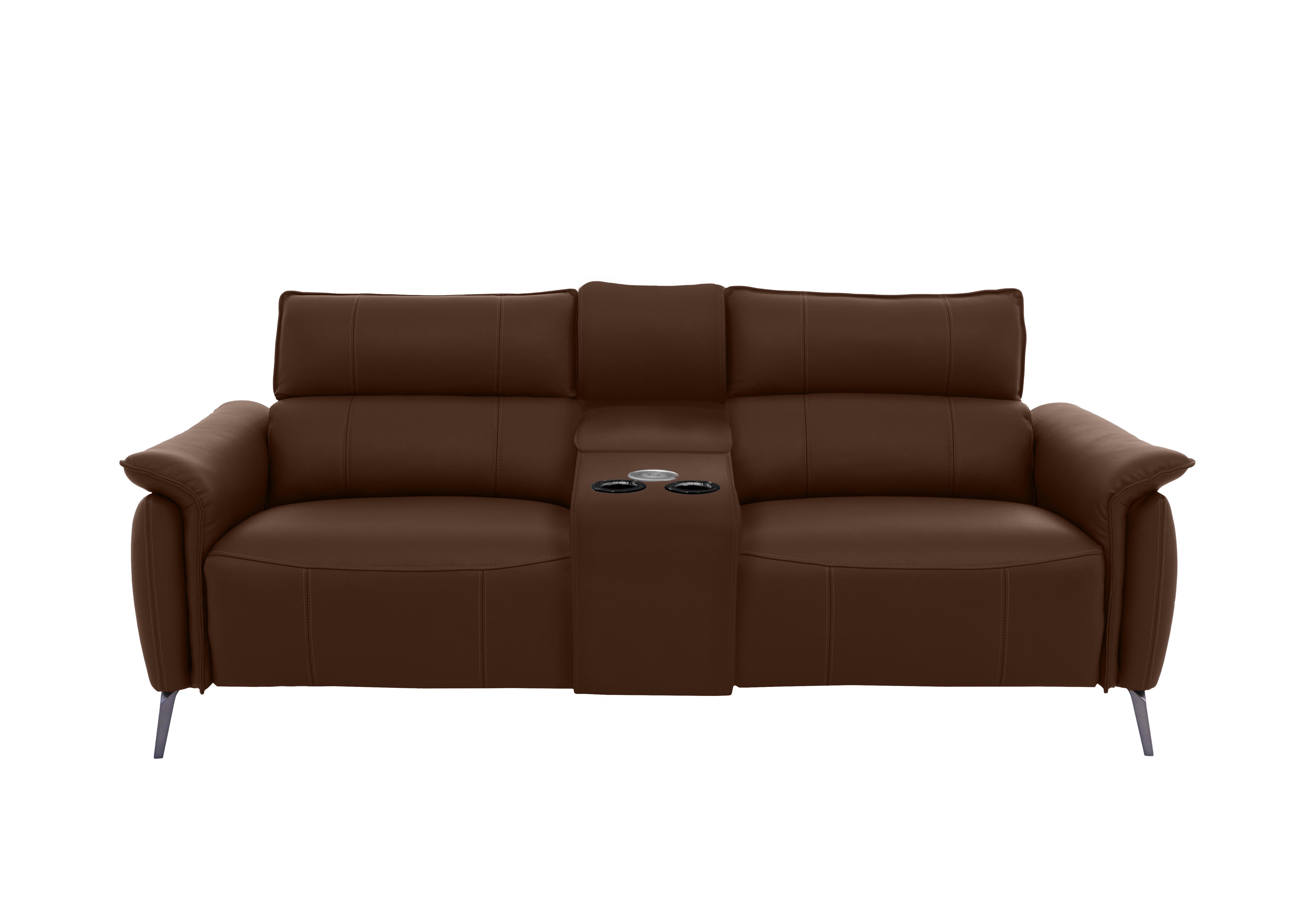 Jude Leather 3 Seater Power Recliner Sofa with Smart Console, Power Headrests, Power Lumbar and Heated Seats in Montana Chocolate Cat-60/08 on Furniture Village