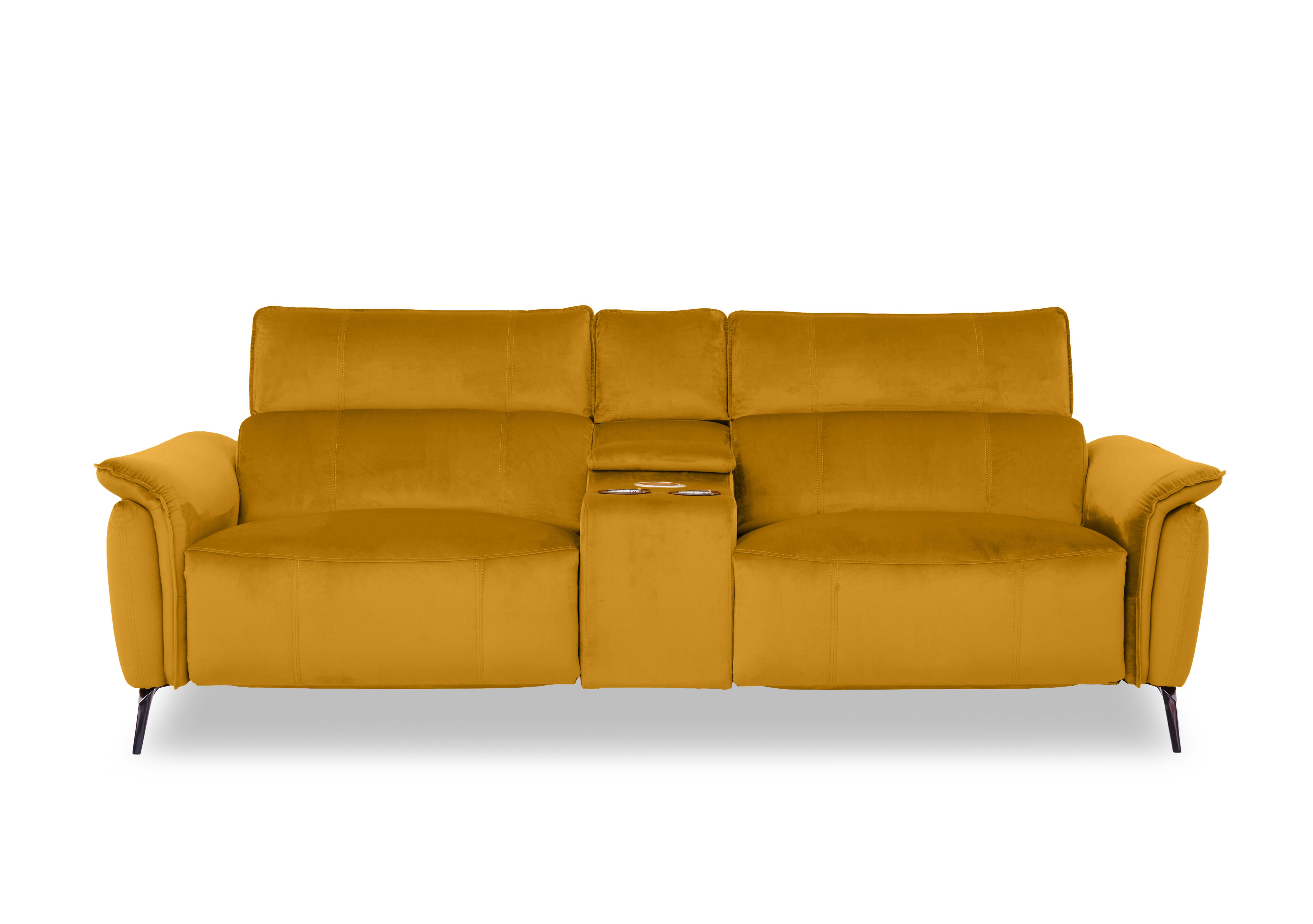 Jude Fabric 3 Seater Power Recliner Sofa with Smart Console and Power Headrests in Opulence Saffron 51009 on Furniture Village
