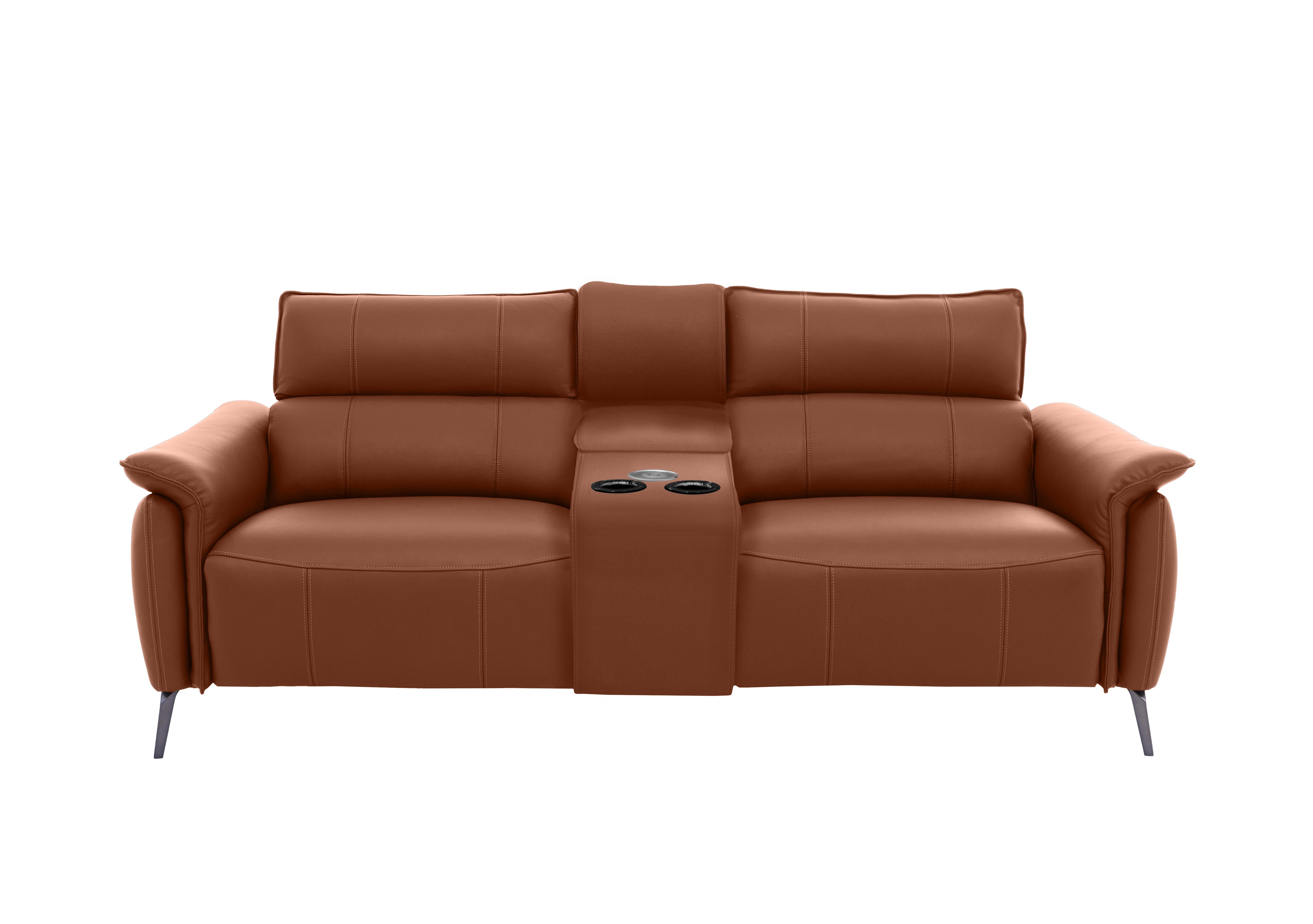 Jude Leather 3 Seater Power Recliner Sofa with Smart Console and Power Headrests in Montana Butterscotch Cat-60/07 on Furniture Village