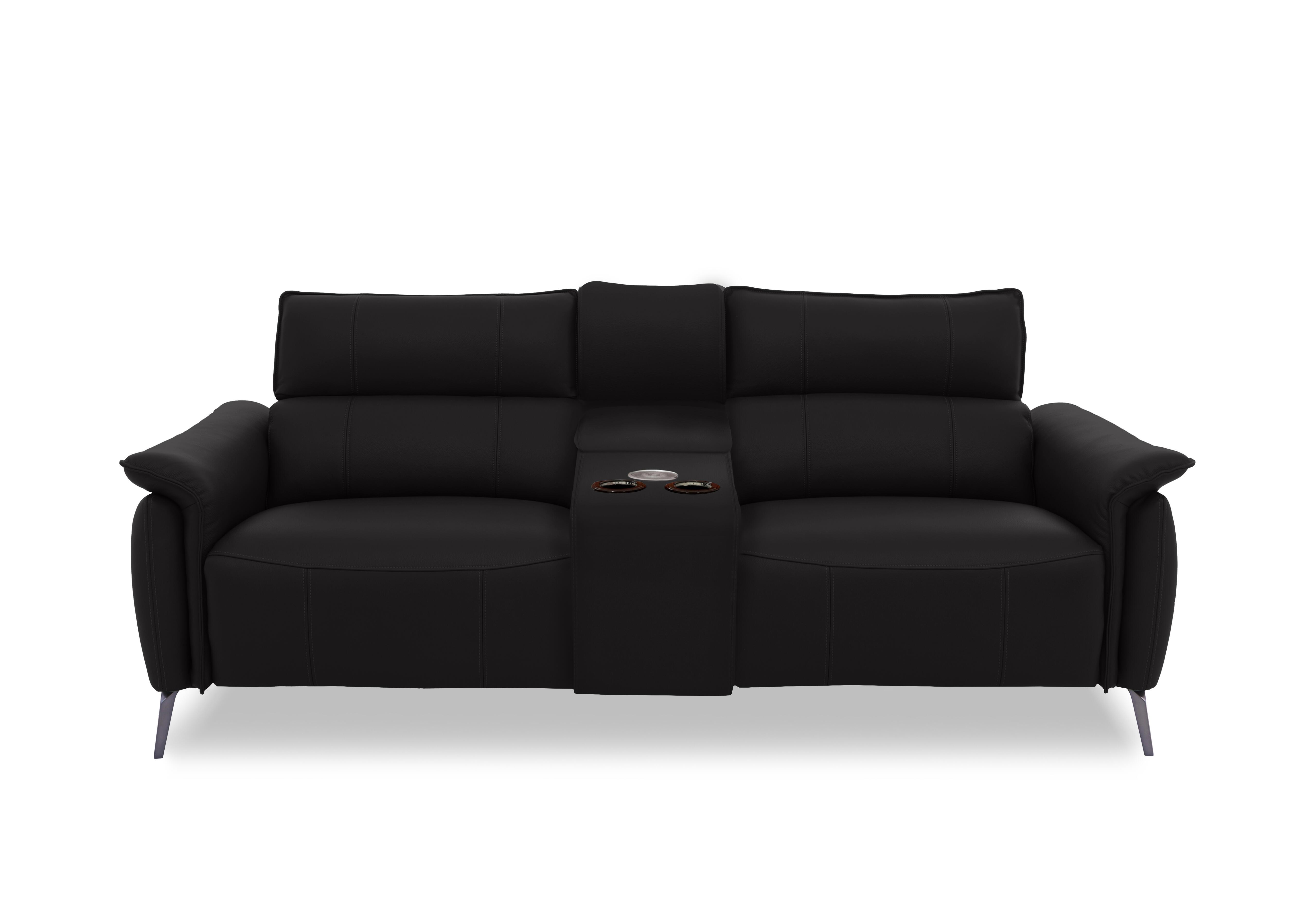 Jude Leather 3 Seater Power Recliner Sofa with Smart Console and Power Headrests in Montana Jet Black Cat-60/22 on Furniture Village