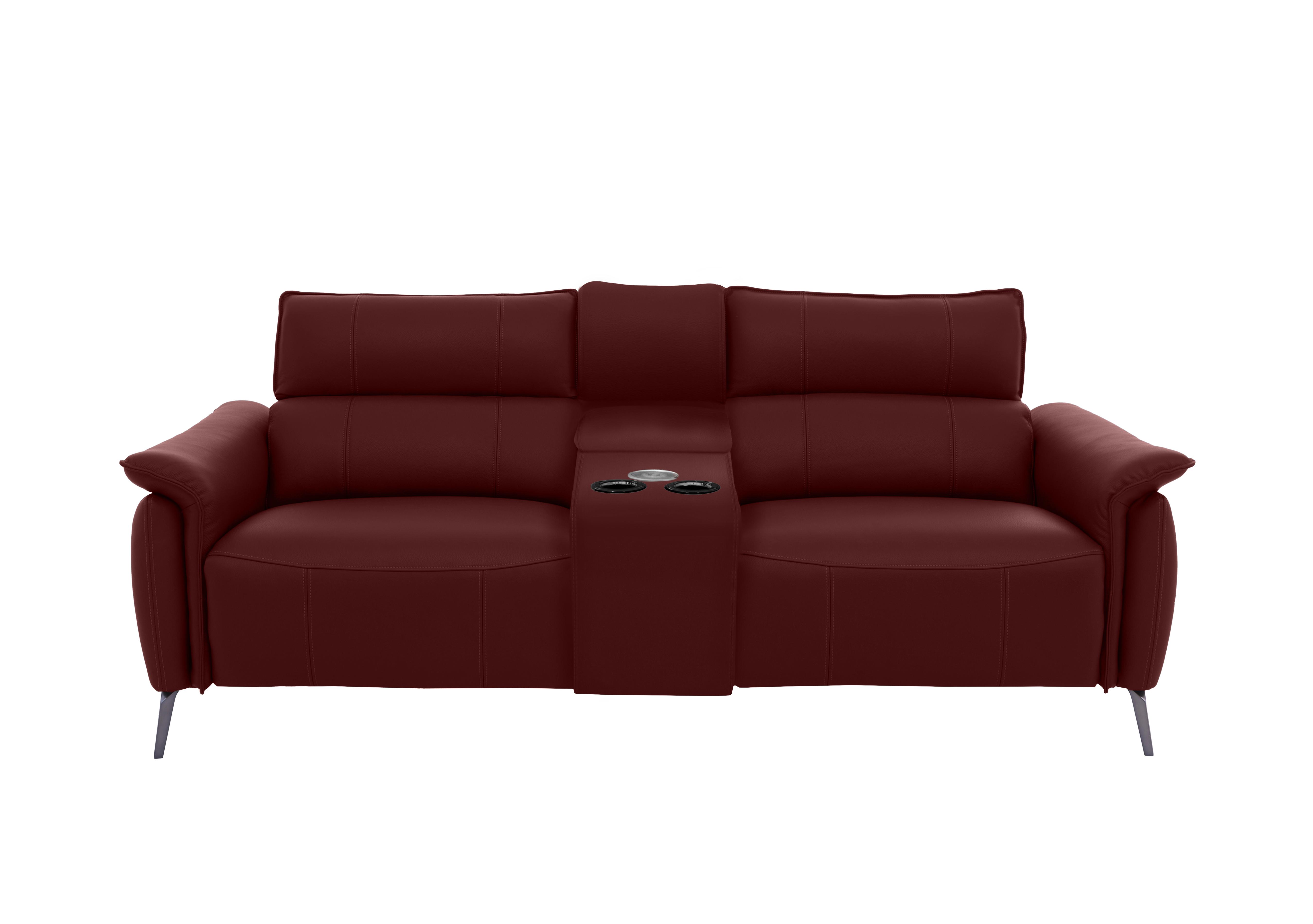 Jude Leather 3 Seater Power Recliner Sofa with Smart Console and Power Headrests in Montana Ruby Cat-60/15 on Furniture Village