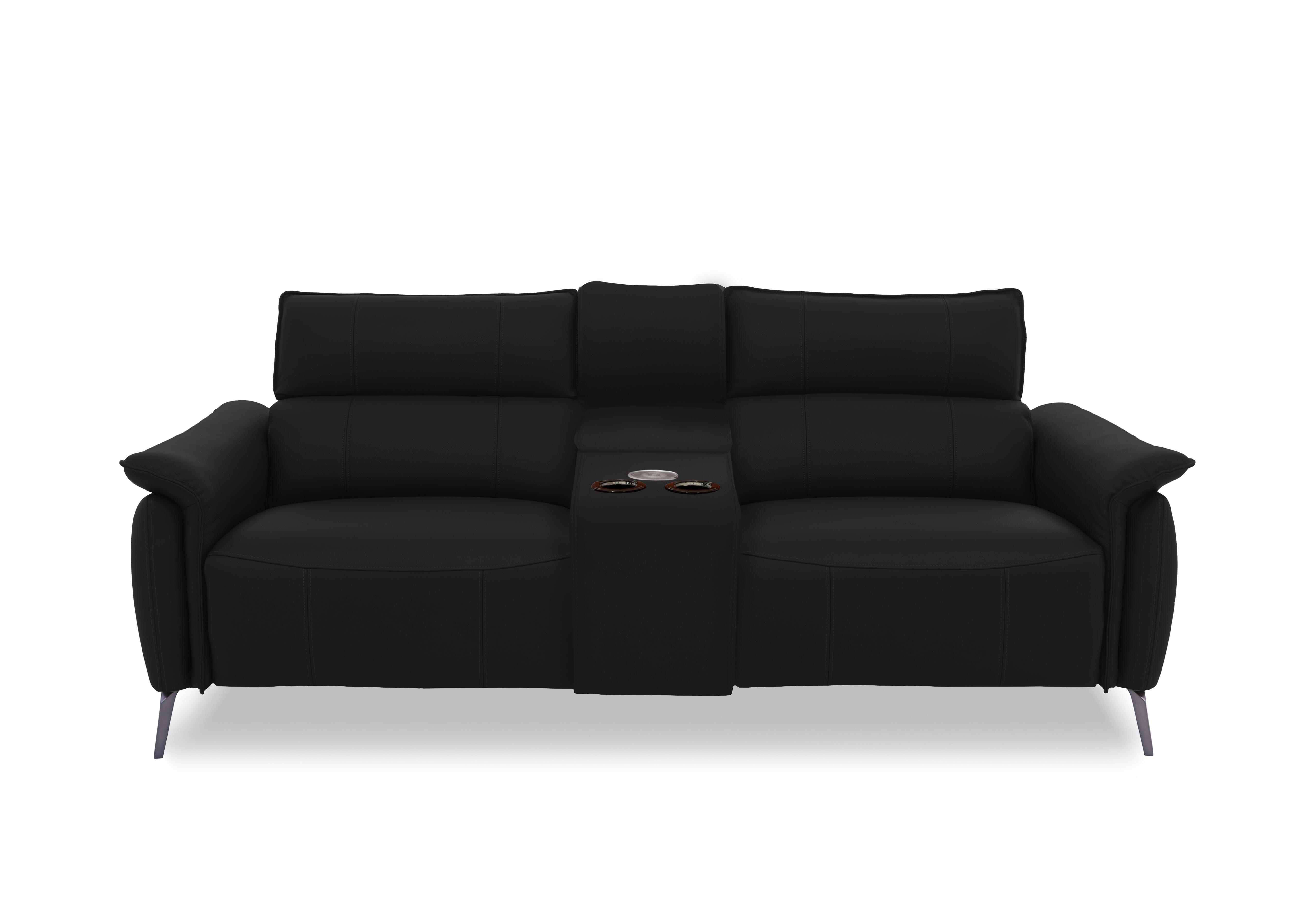 Jude Leather 3 Seater Power Recliner Sofa with Smart Console and Power Headrests in Oslo Jet Black Cat-40/23 on Furniture Village