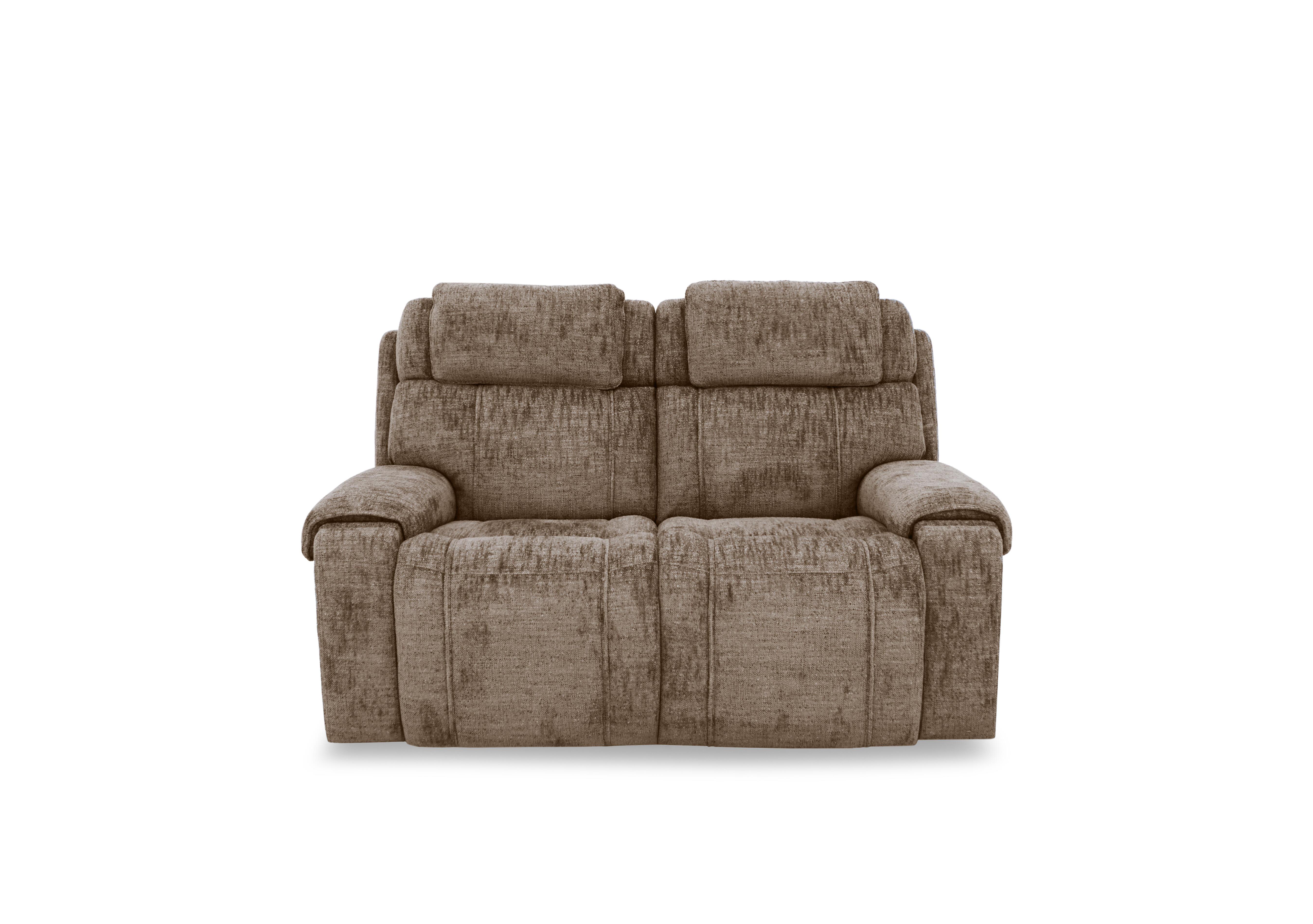 Hollywood Fabric 2 Seater Power Recliner Sofa with Power Headrests, Bluetooth Speakers and Storage Arms in Fab-Mga-R13 Light Brown on Furniture Village