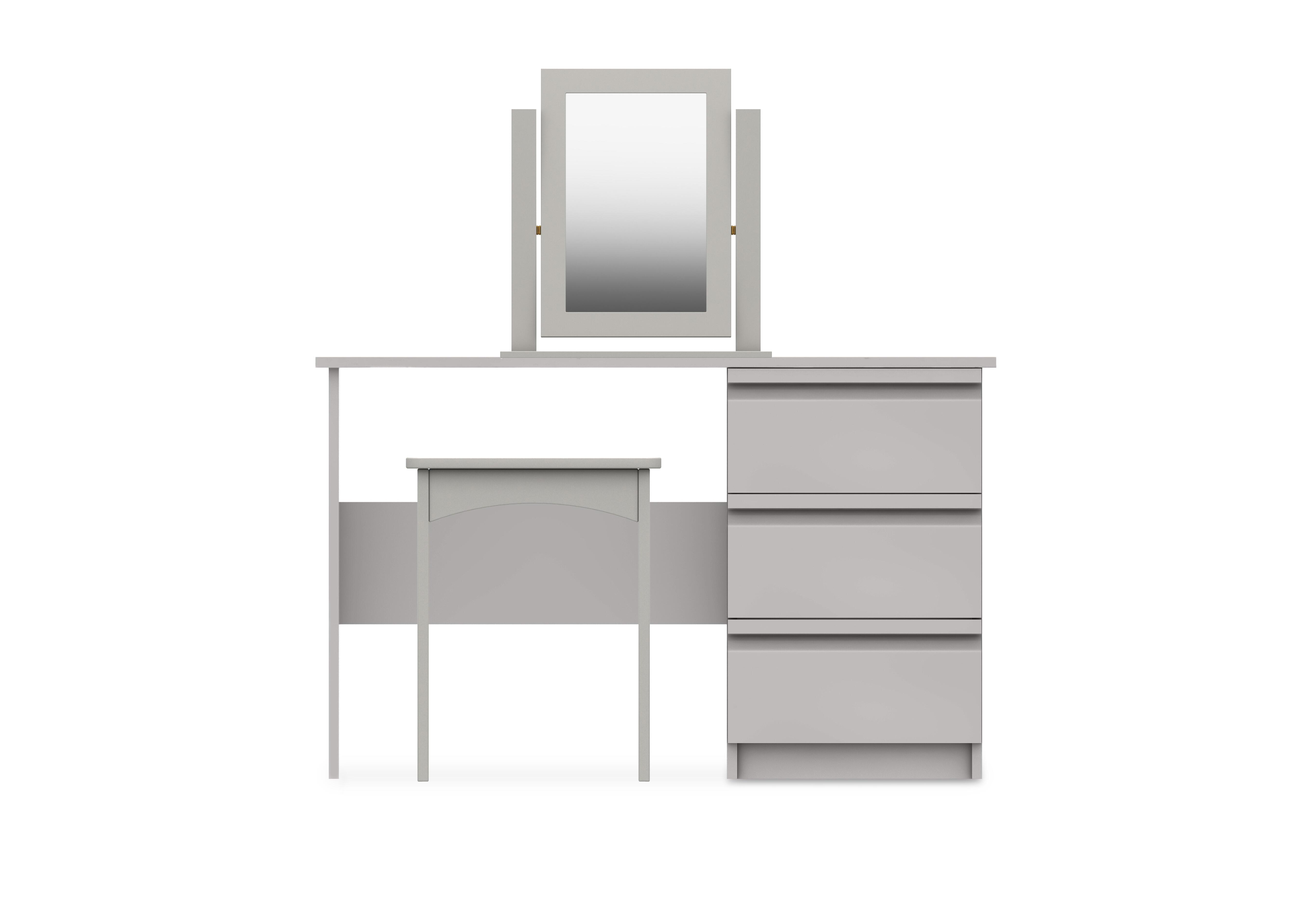 Kings Cross 3 Drawer Dressing Table with Stool and Mirror in Light Grey Gloss on Furniture Village