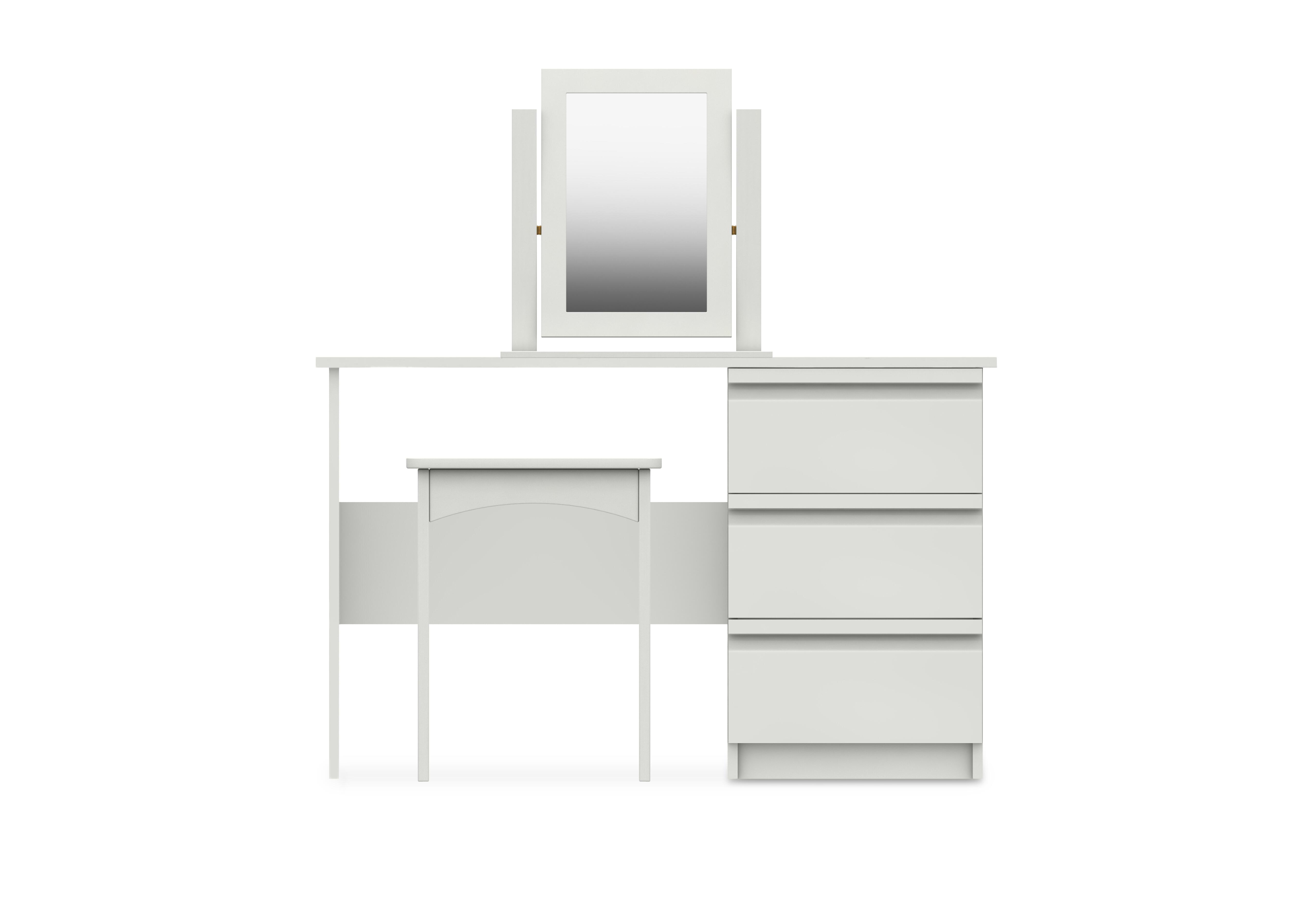 Kings Cross 3 Drawer Dressing Table with Stool and Mirror in White Gloss on Furniture Village