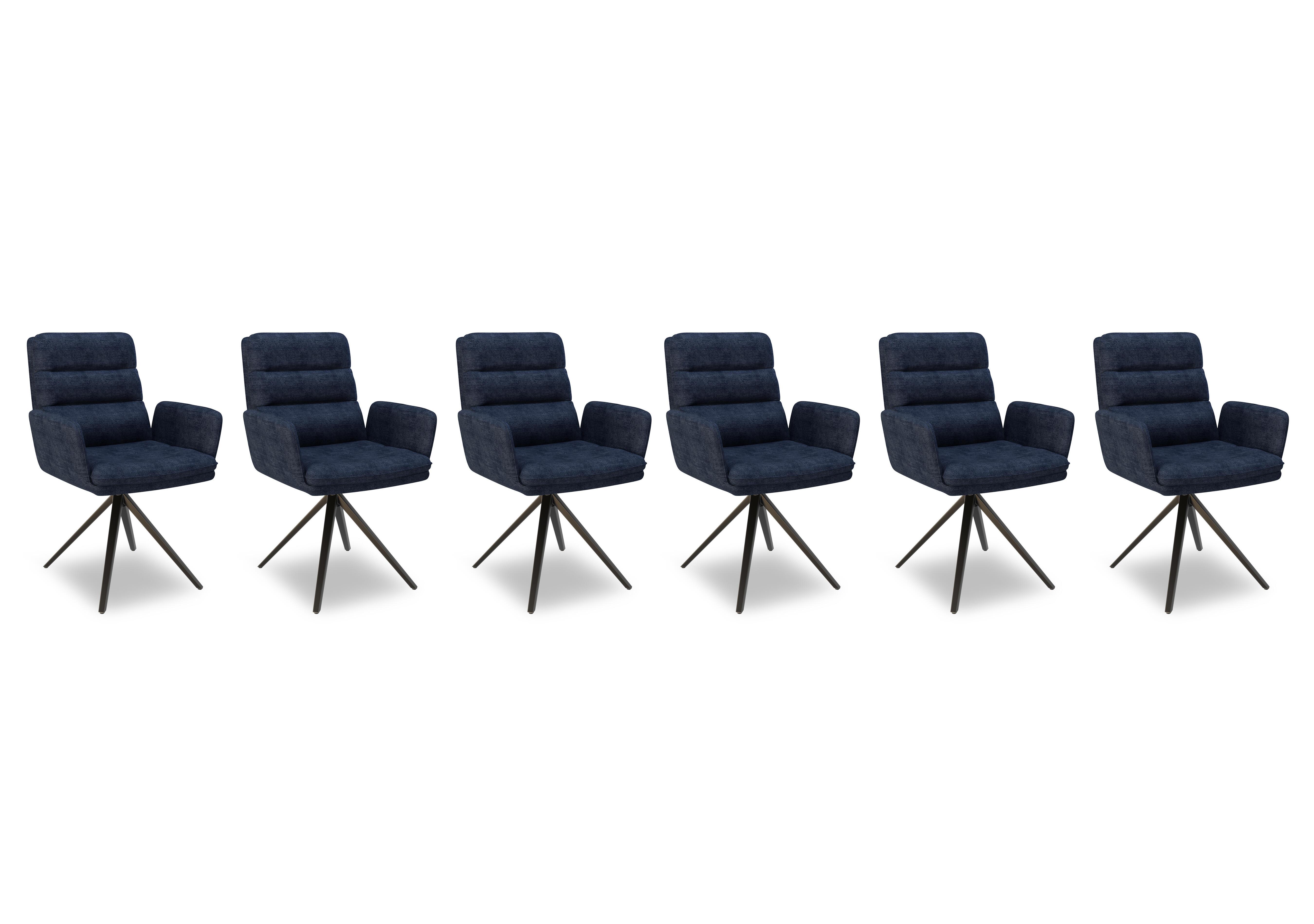 Felipe Set of 6 Swivel Dining Arm Chairs in Navy Blue on Furniture Village