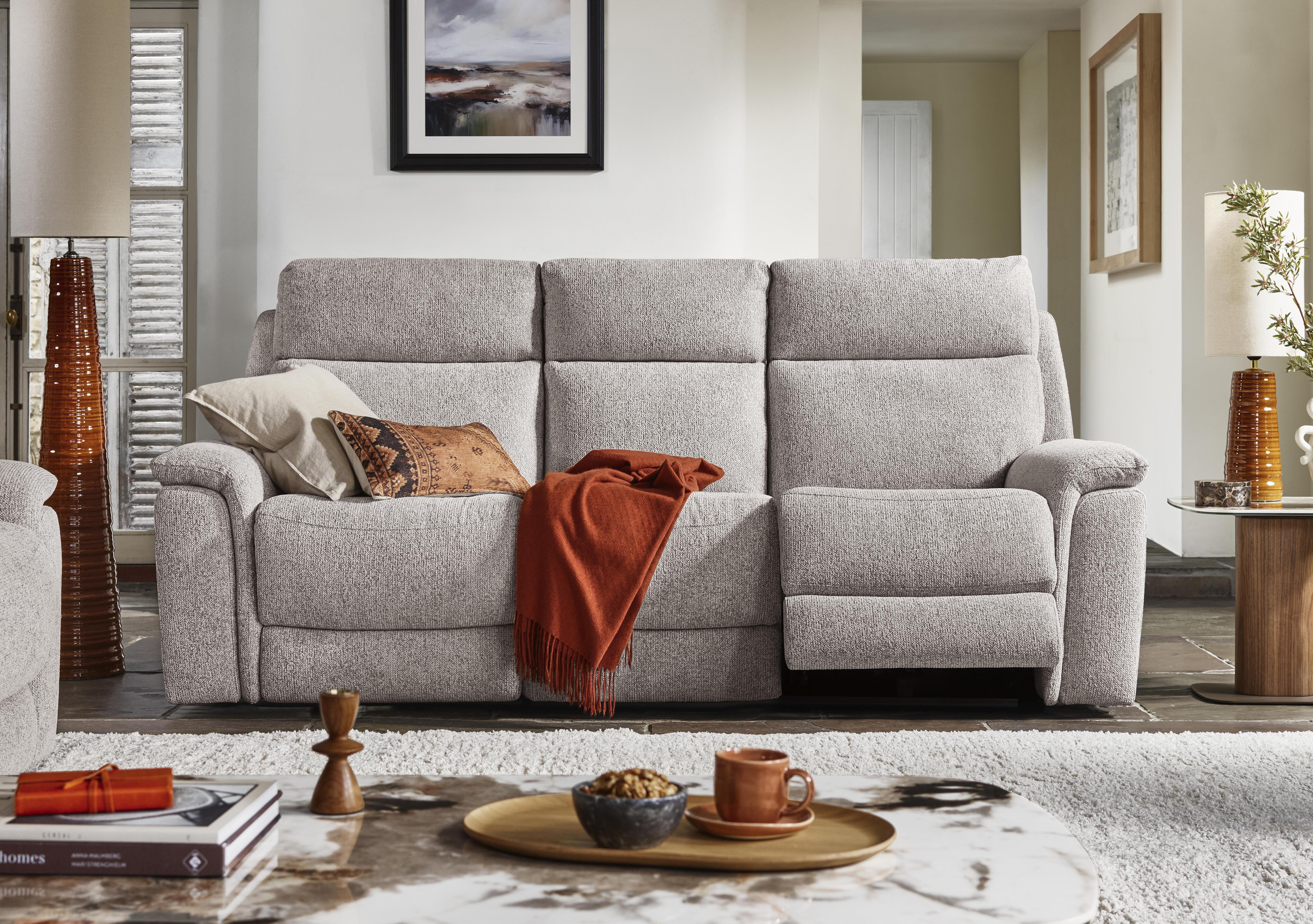 Chill Fabric 3 Seater Power Recliner Sofa with Bluetooth and Drop Down Console in  on Furniture Village
