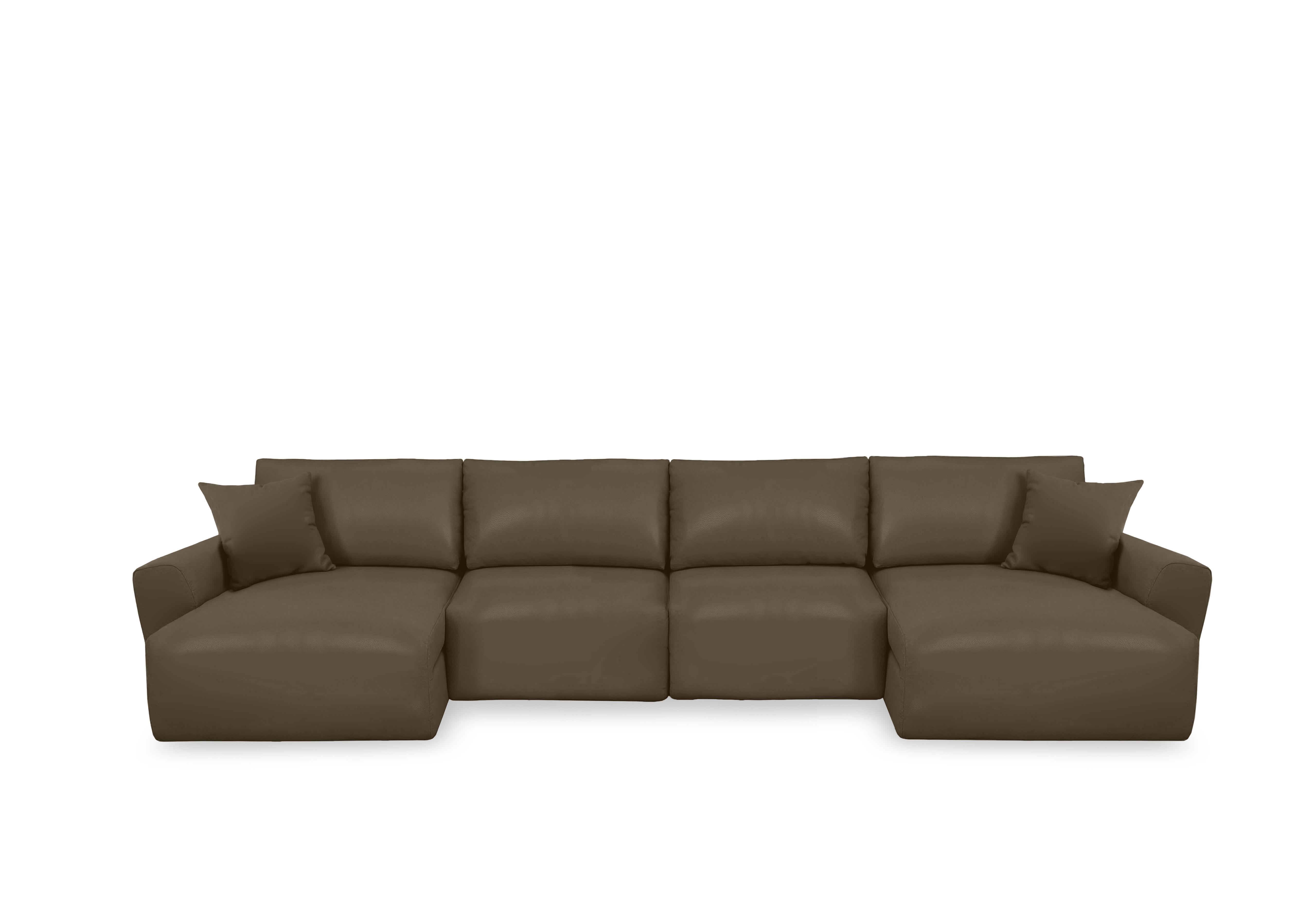 Gemini Leather U-Shaped Power Glider Sofa with Double Storage Chaises in Nc-253e Fawn on Furniture Village