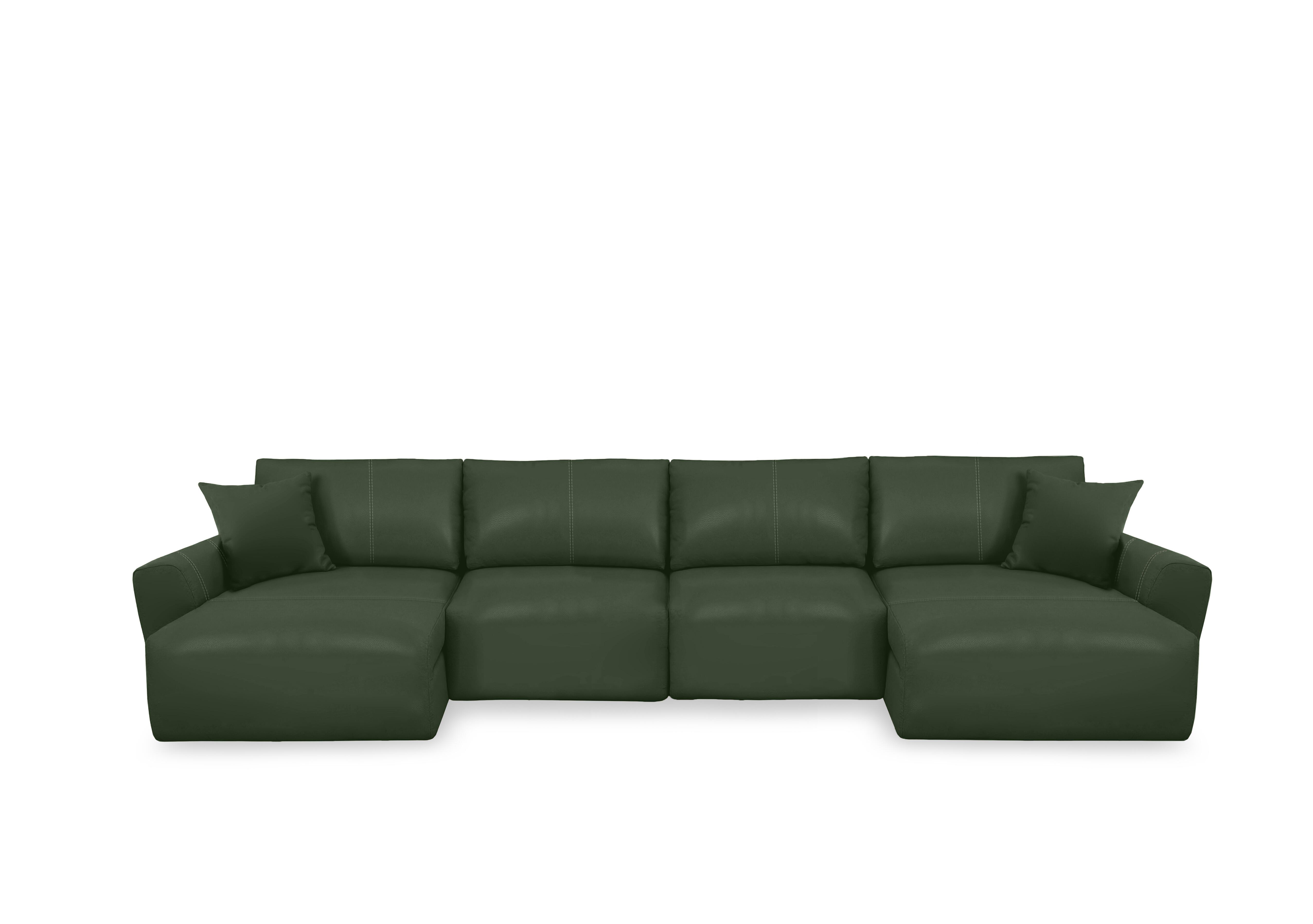 Gemini Leather U-Shaped Power Glider Sofa with Double Storage Chaises in Nc-371e Chive Green on Furniture Village
