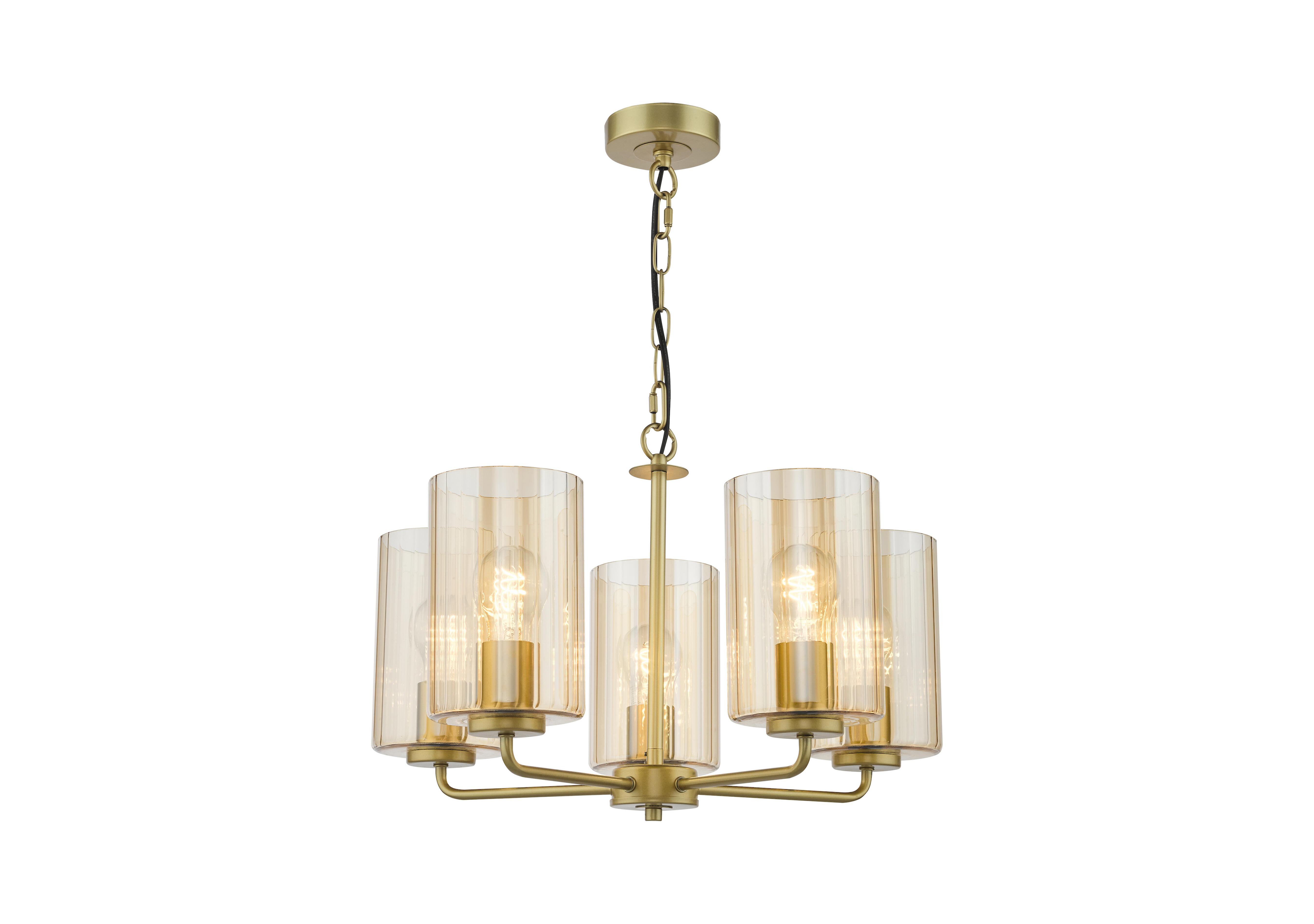 Velari 5 Light Pendant in Gold Amber Glass on Furniture Village