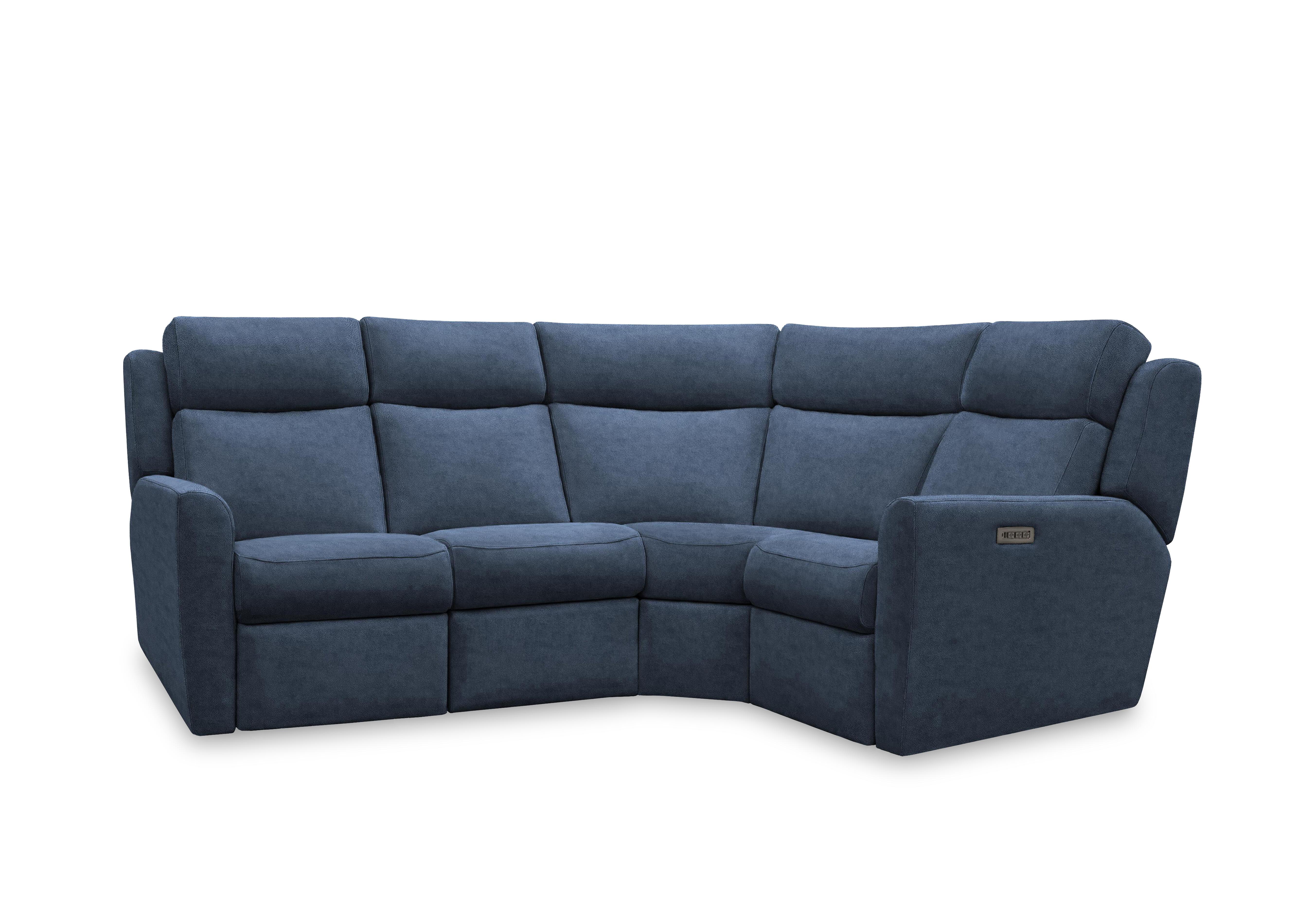 Wren Small Fabric Power Recliner Corner Sofa with Power Headrests and Power Lumbar in A125 Stingray Indigo on Furniture Village