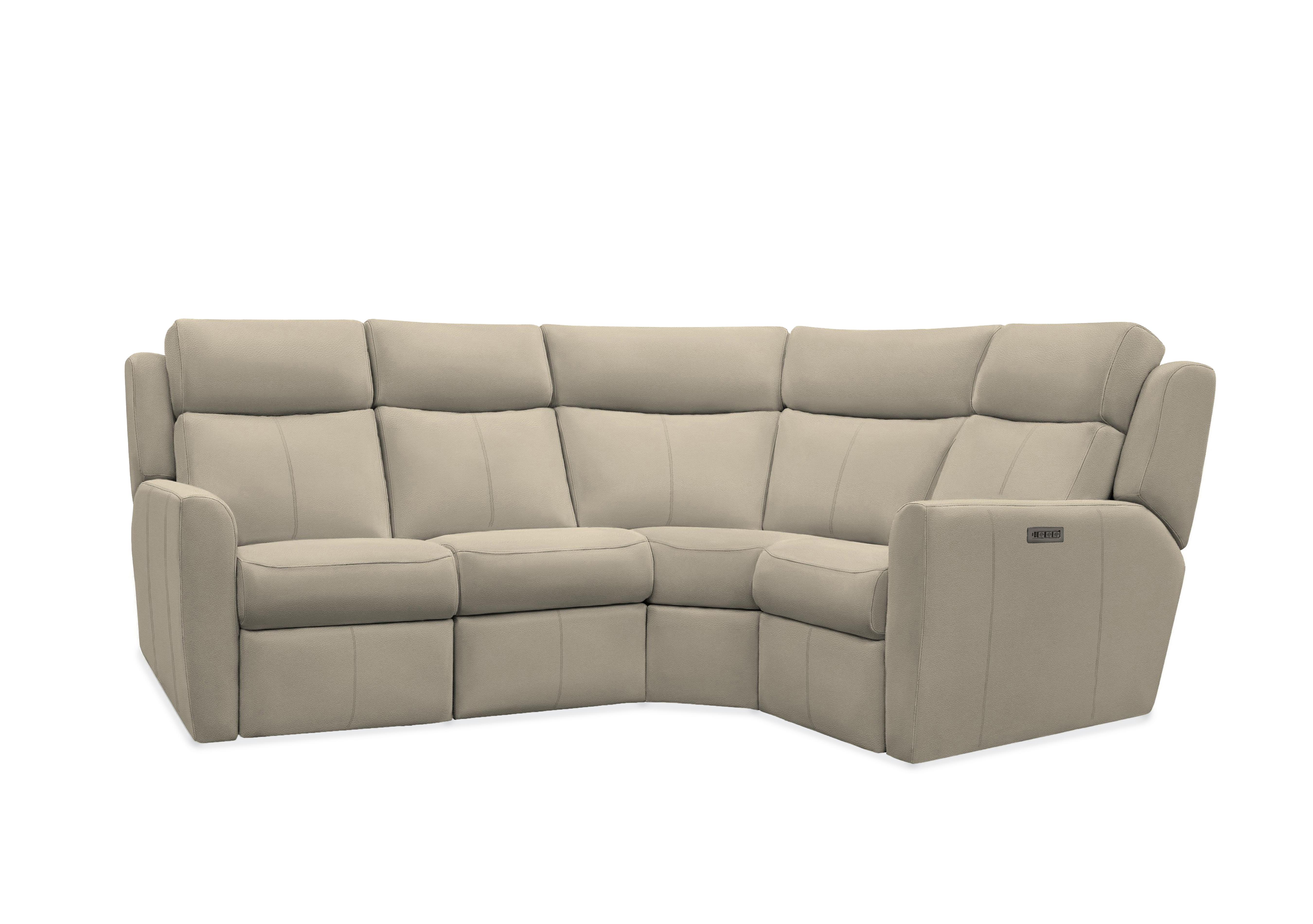 Wren Small Leather Power Recliner Corner Sofa with Power Headrests and Power Lumbar in H001 Oxford Mushroom on Furniture Village