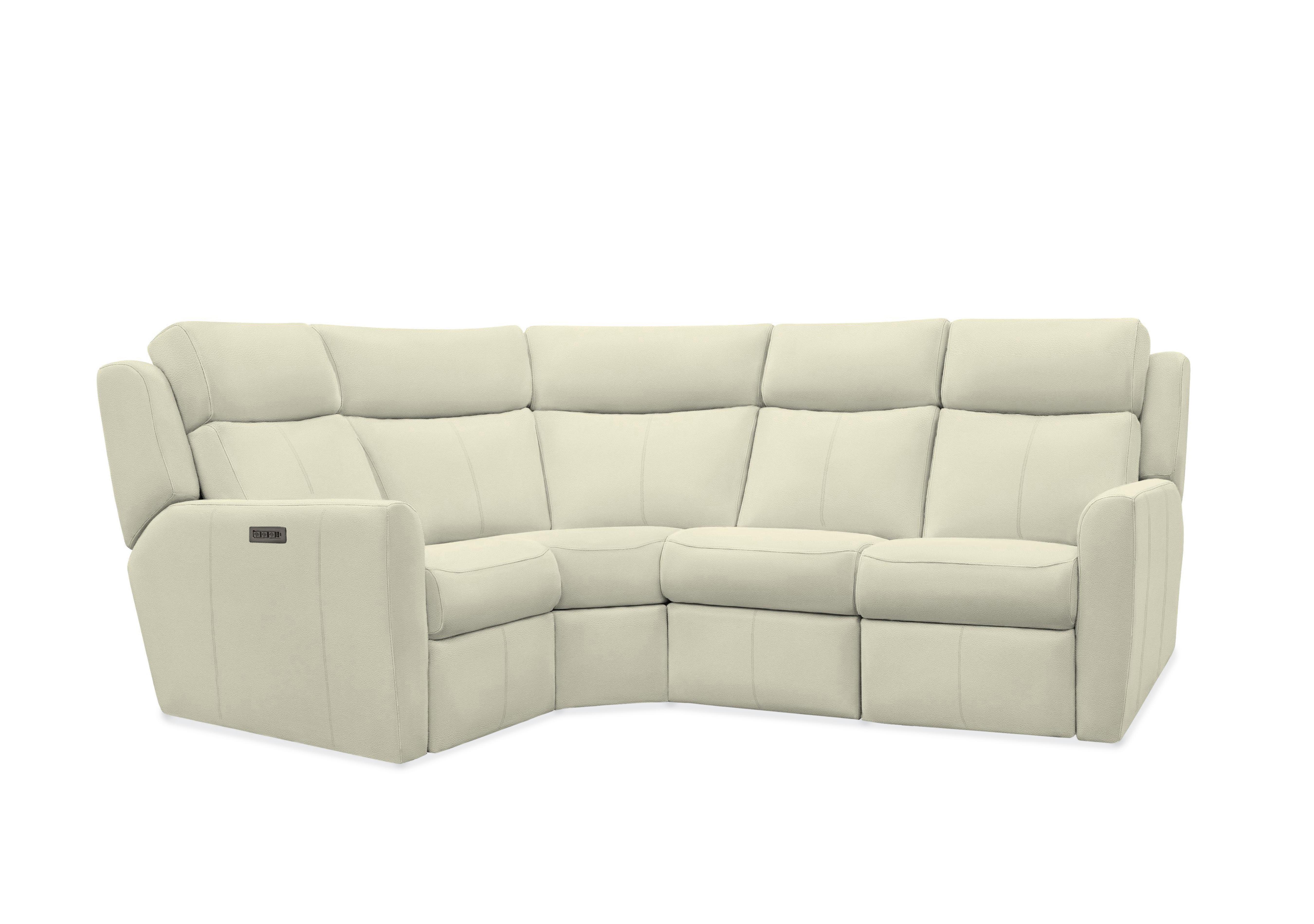 Wren Small Leather Power Recliner Corner Sofa with Power Headrests and Power Lumbar in L840 Cambridge Chalk on Furniture Village