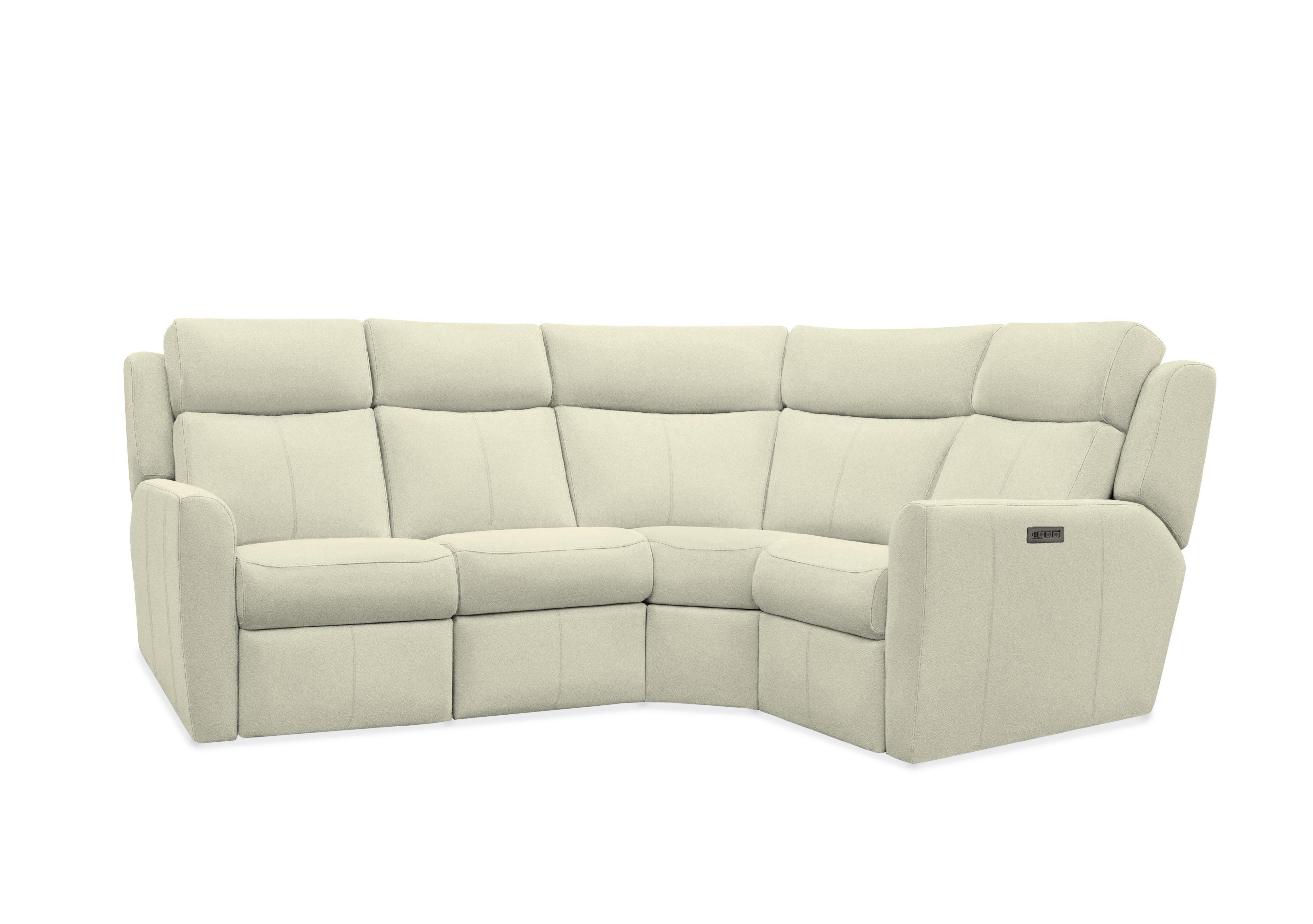 Wren Small Leather Power Recliner Corner Sofa with Power Headrests and Power Lumbar in L840 Cambridge Chalk on Furniture Village