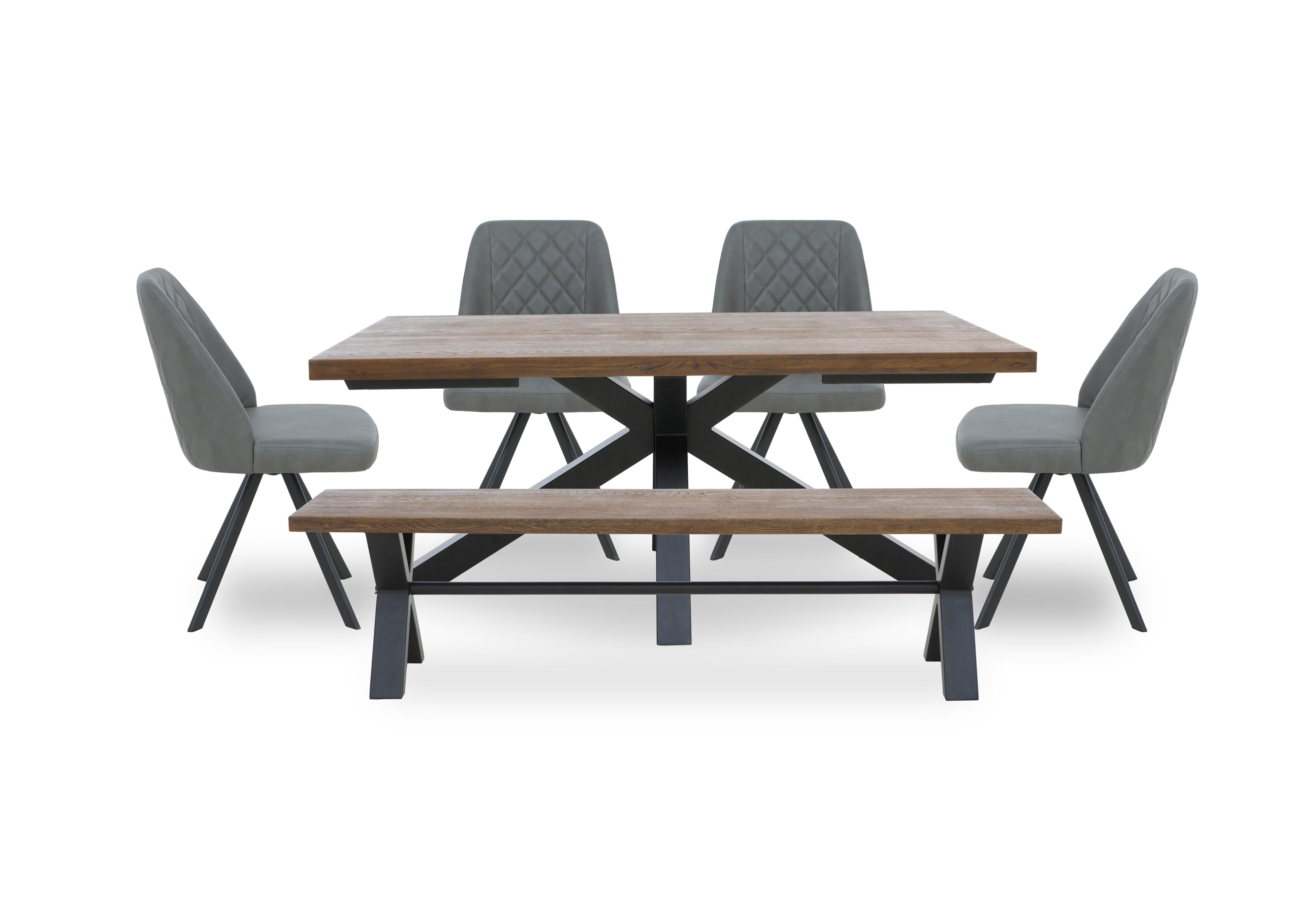 Jupiter Dining Table with Star Base, Dining Bench and 4 Swivel Dining Chairs in Grey on Furniture Village