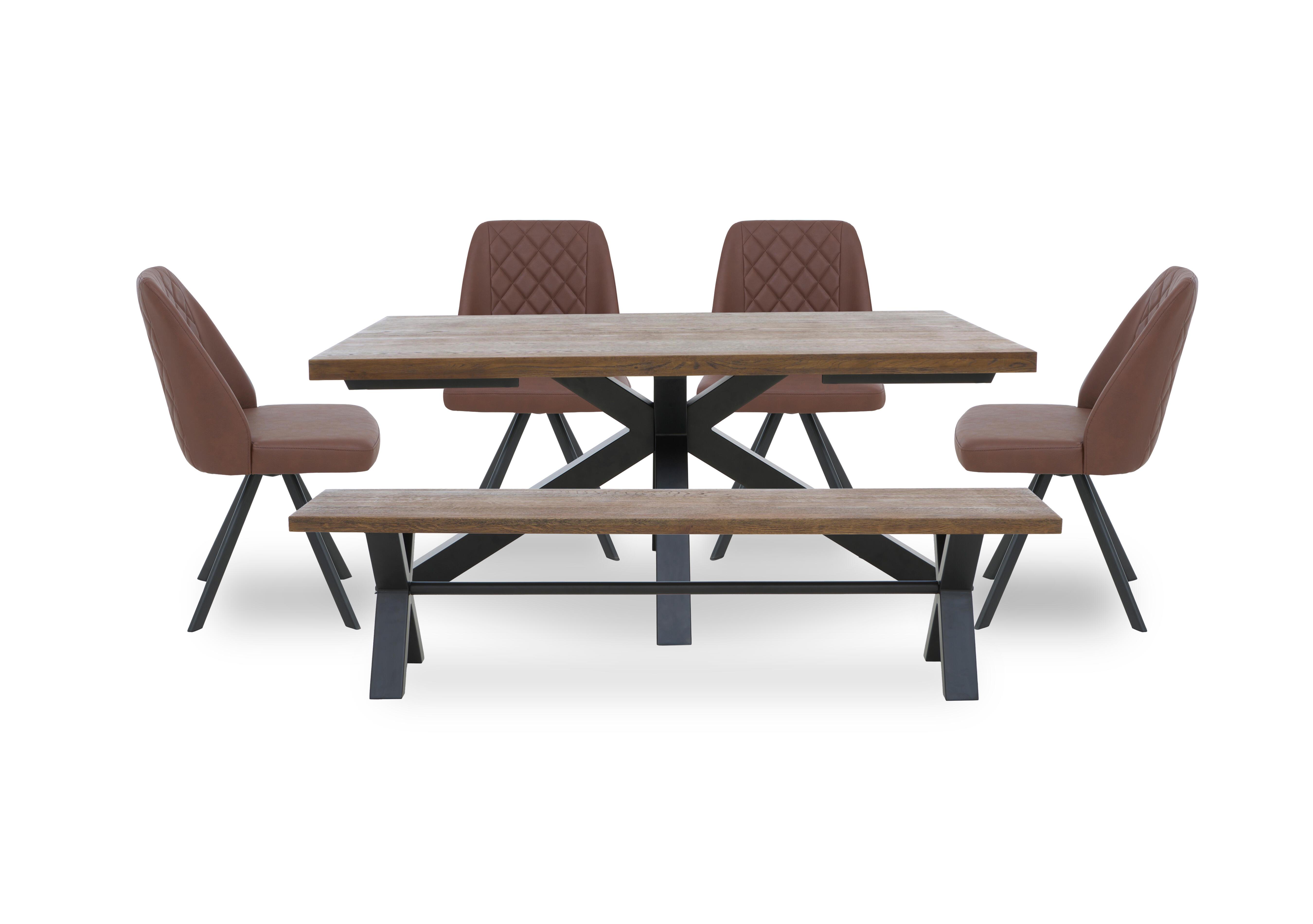 Jupiter Dining Table with Star Base, Dining Bench and 4 Swivel Dining Chairs in Tan on Furniture Village