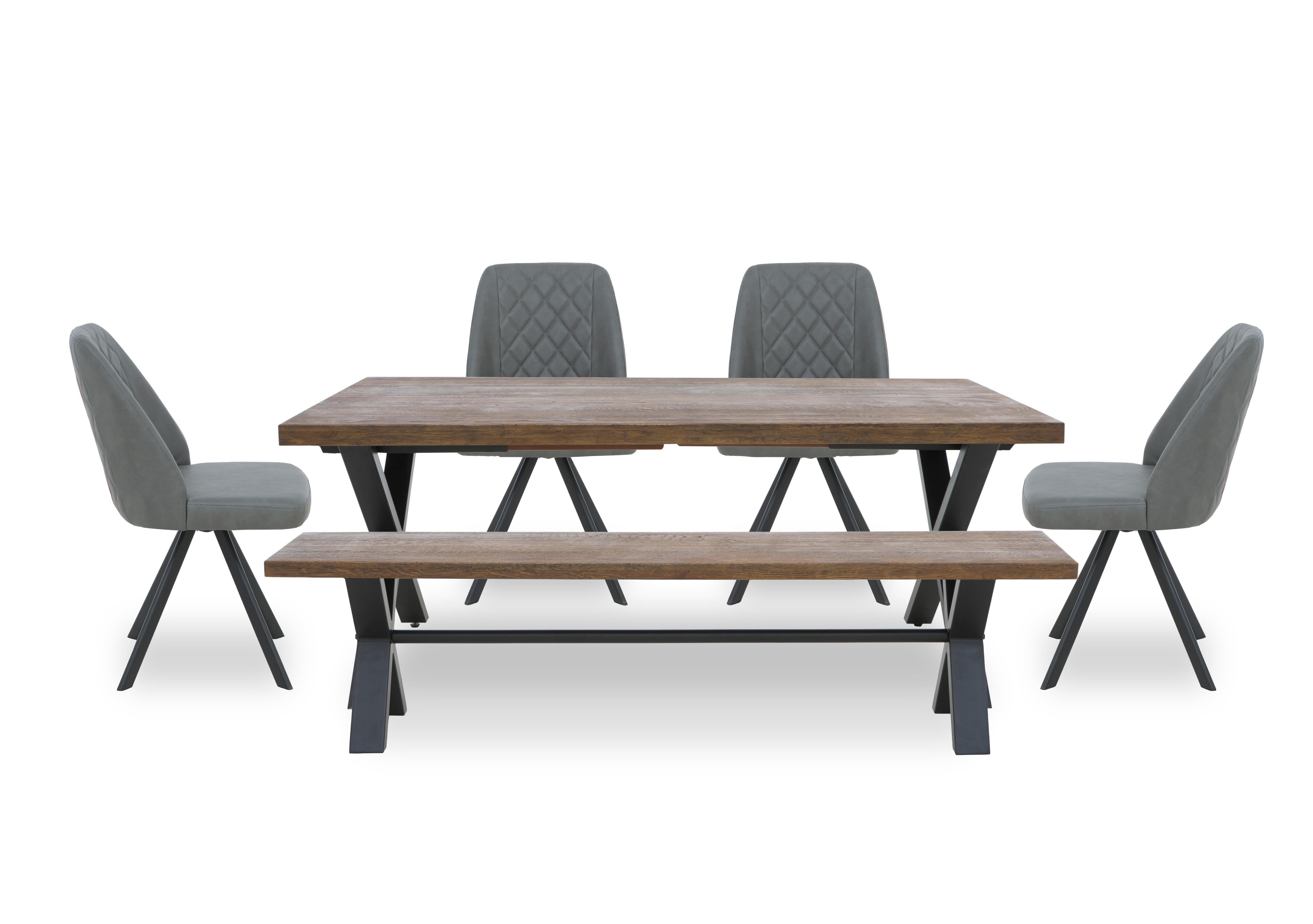 Jupiter Large Dining Table with X Shaped Legs, Dining Bench and 4 Swivel Dining Chairs in Grey on Furniture Village