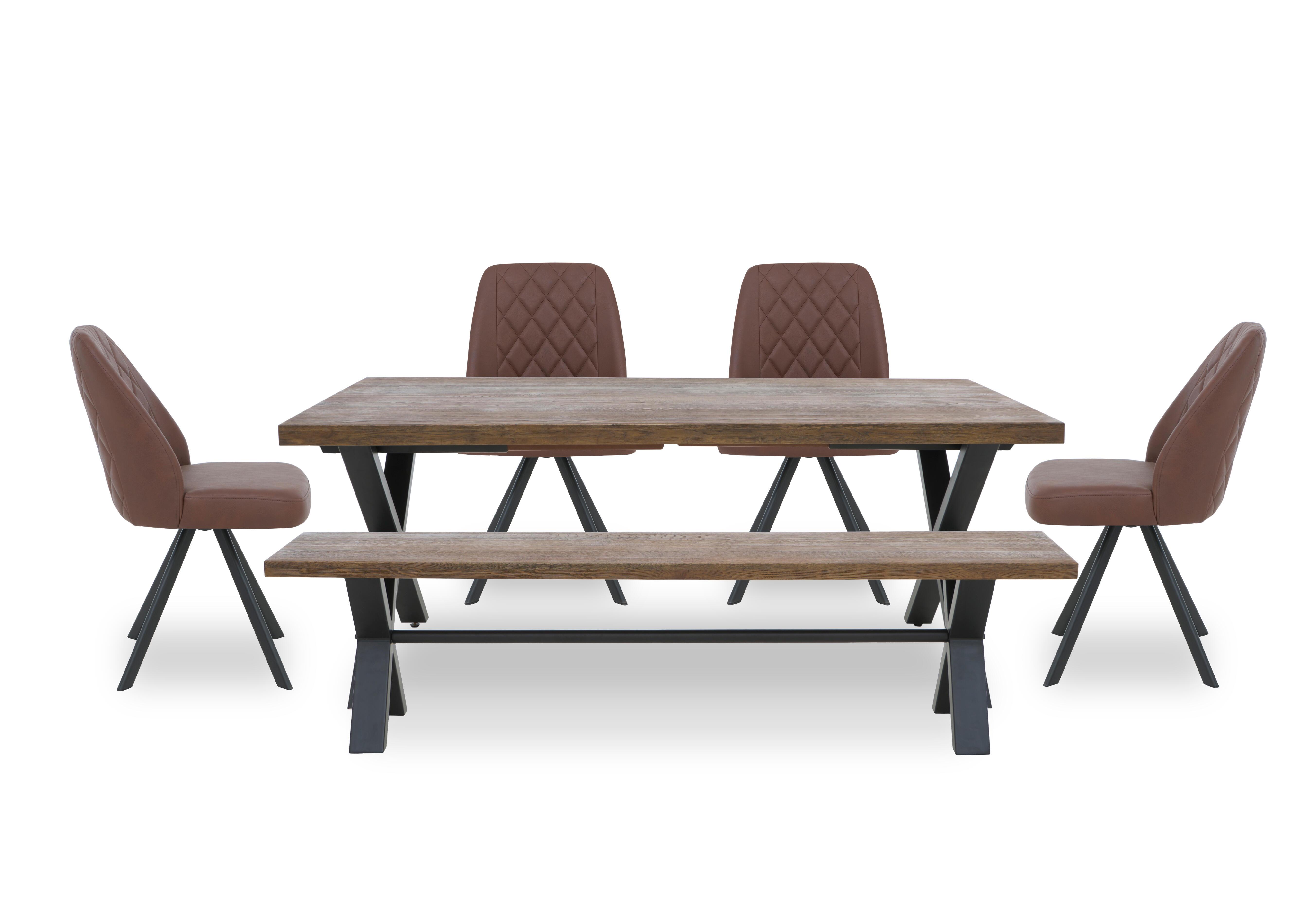 Jupiter Large Dining Table with X Shaped Legs, Dining Bench and 4 Swivel Dining Chairs in Tan on Furniture Village