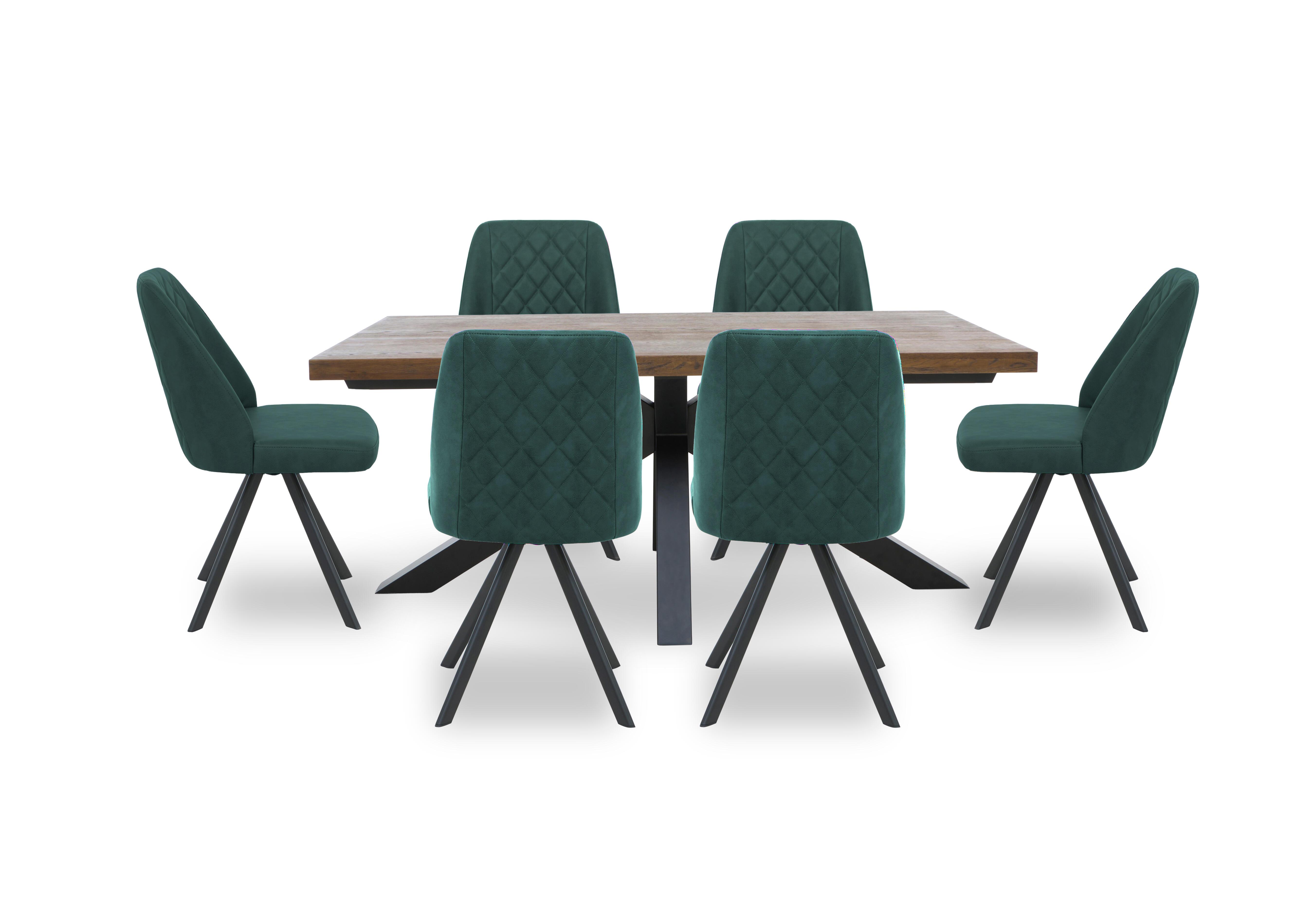 Jupiter Dining Table with Star Base and 6 Swivel Dining Chairs in Green on Furniture Village